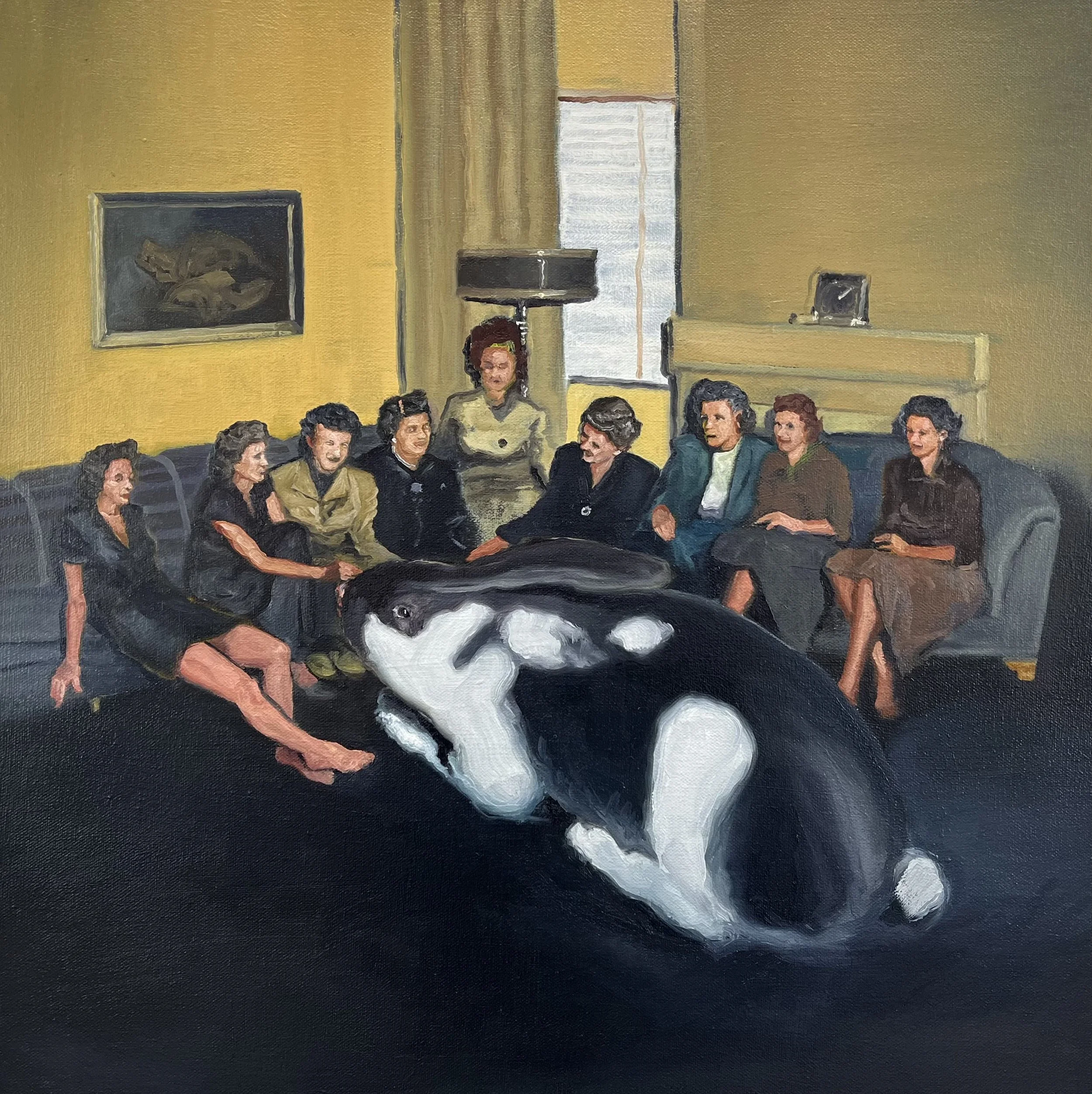  “Women’s Club Meeting” oil on canvas, h 20” x w 20”, 2024 