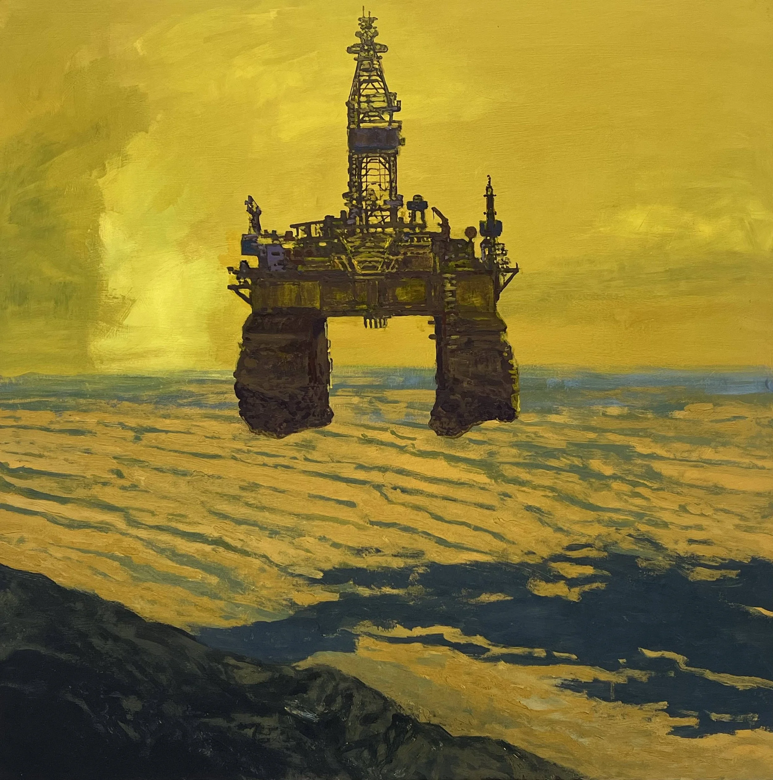  “Drill Ship” acrylic &amp; casein on wood, h 24” x w 24”, 2024 