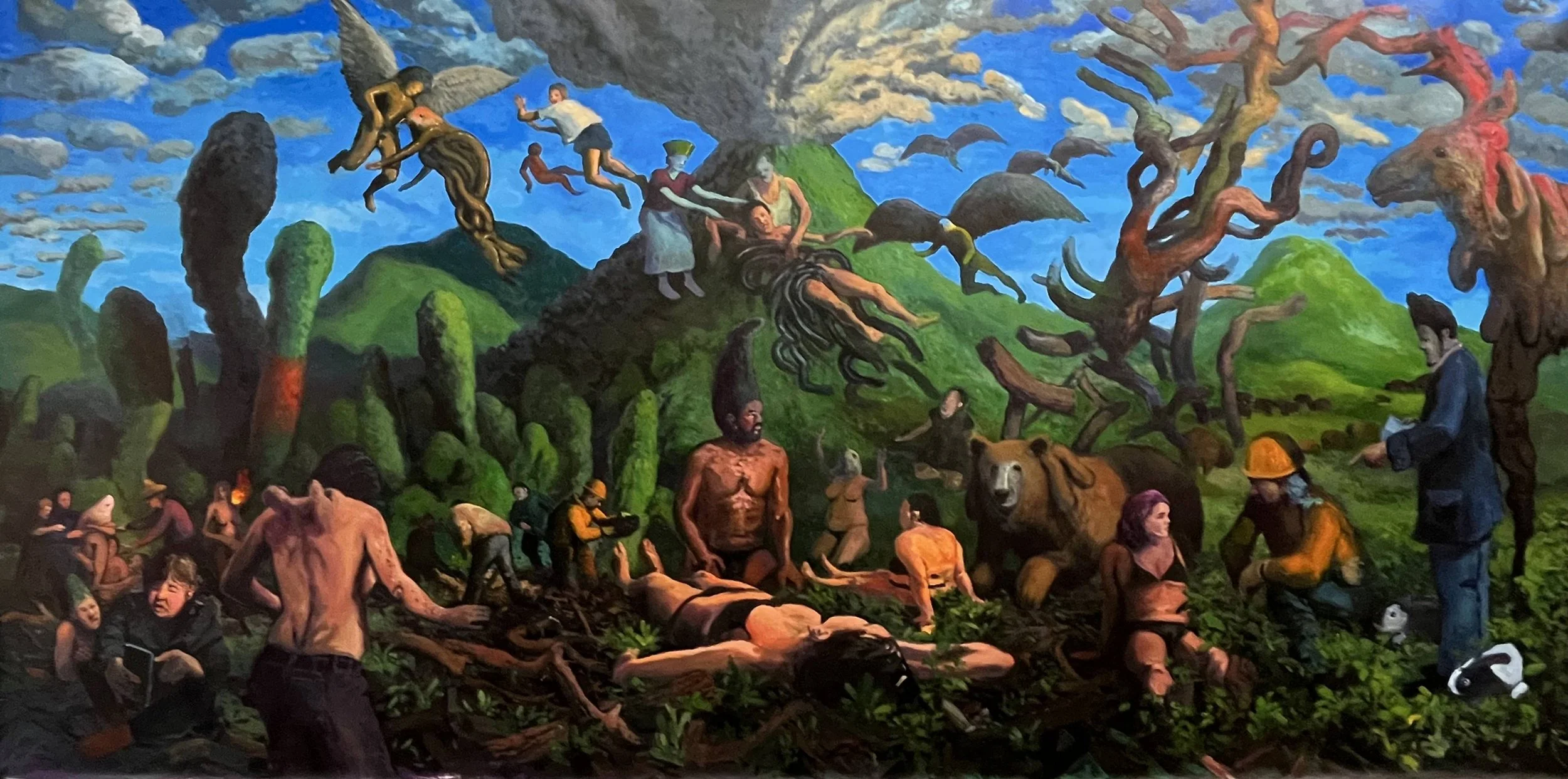  “Spiritual Gathering” acrylic on canvas, h 54” x w 112”, 2024 