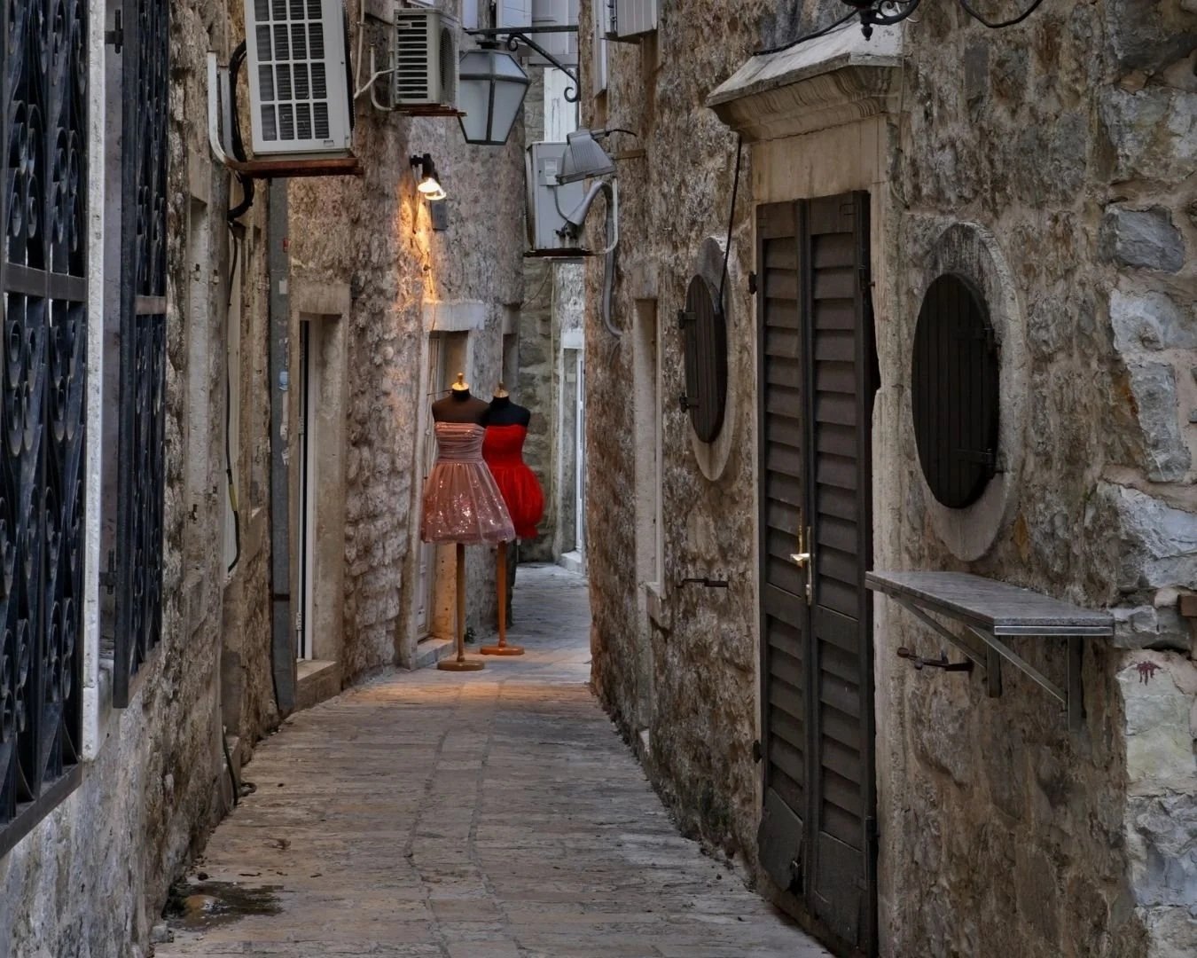 Narrow streets of Budva Old Town.