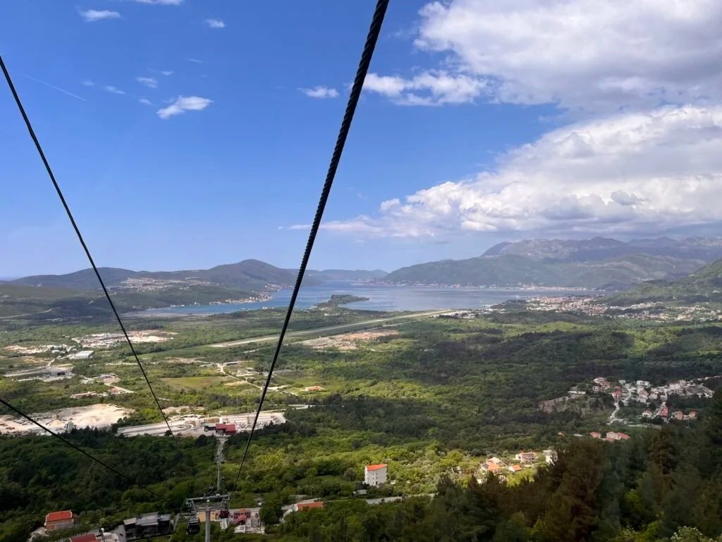 View of the Bay of Kotor from a cable car on the way to Mount Lovćen.