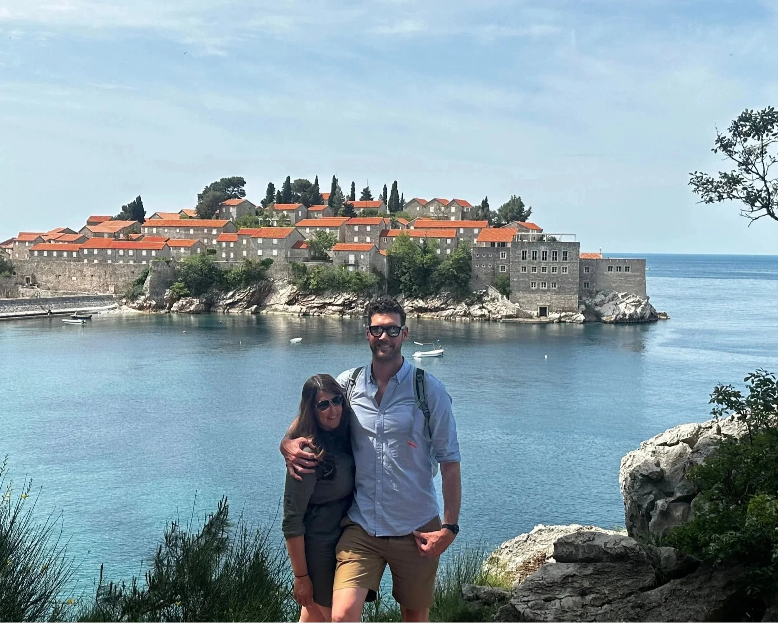 Guests overlooking Sveti Stefan in Montenegro