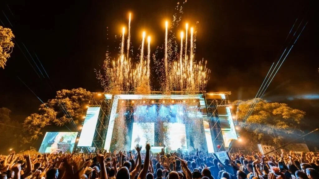 EXIT Festival in Novi Sad at Petrovaradin Fortress with crowd and stage lights.