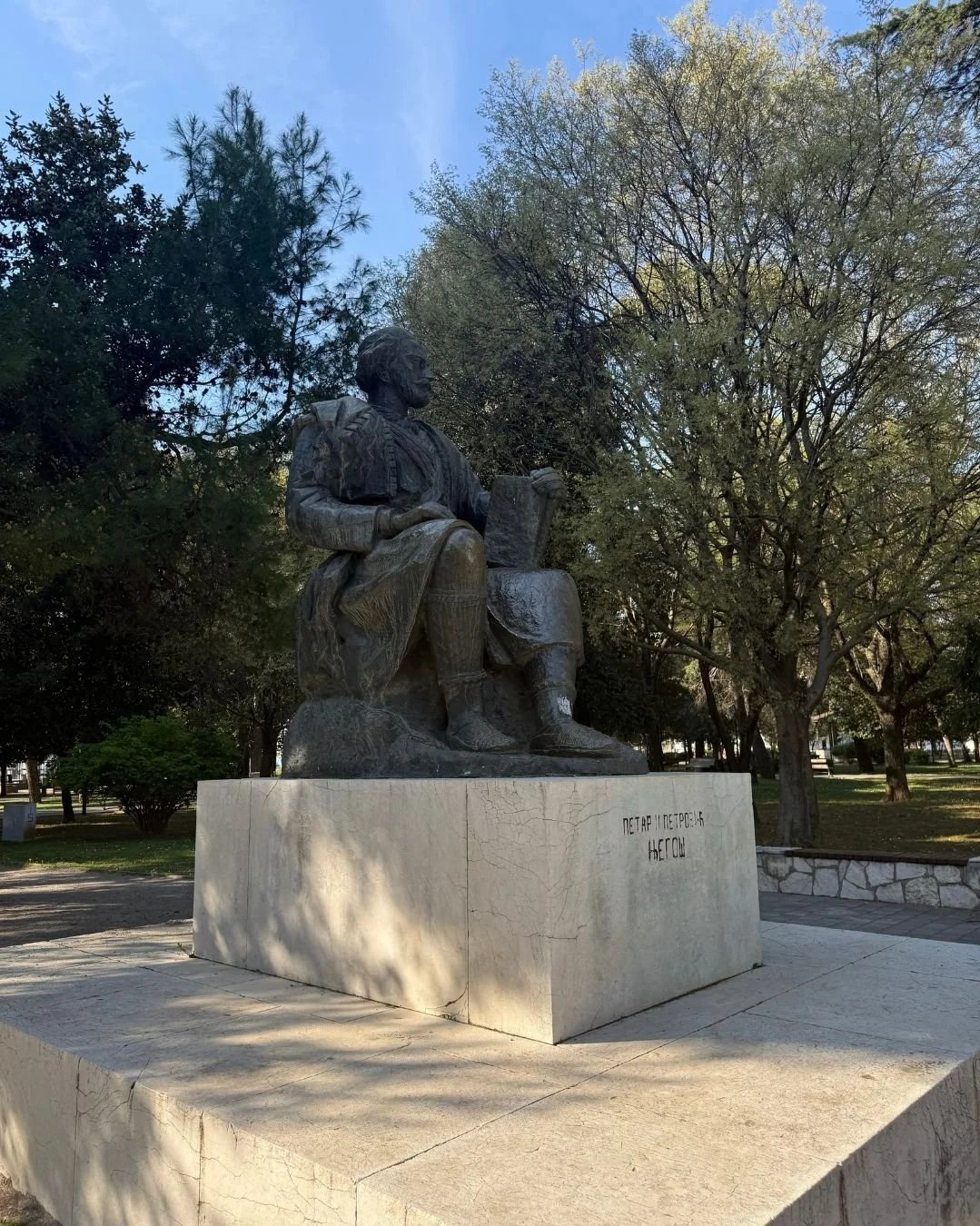Statue of Petar II Petrović Njegoš in Njegošev Park in Podgorica