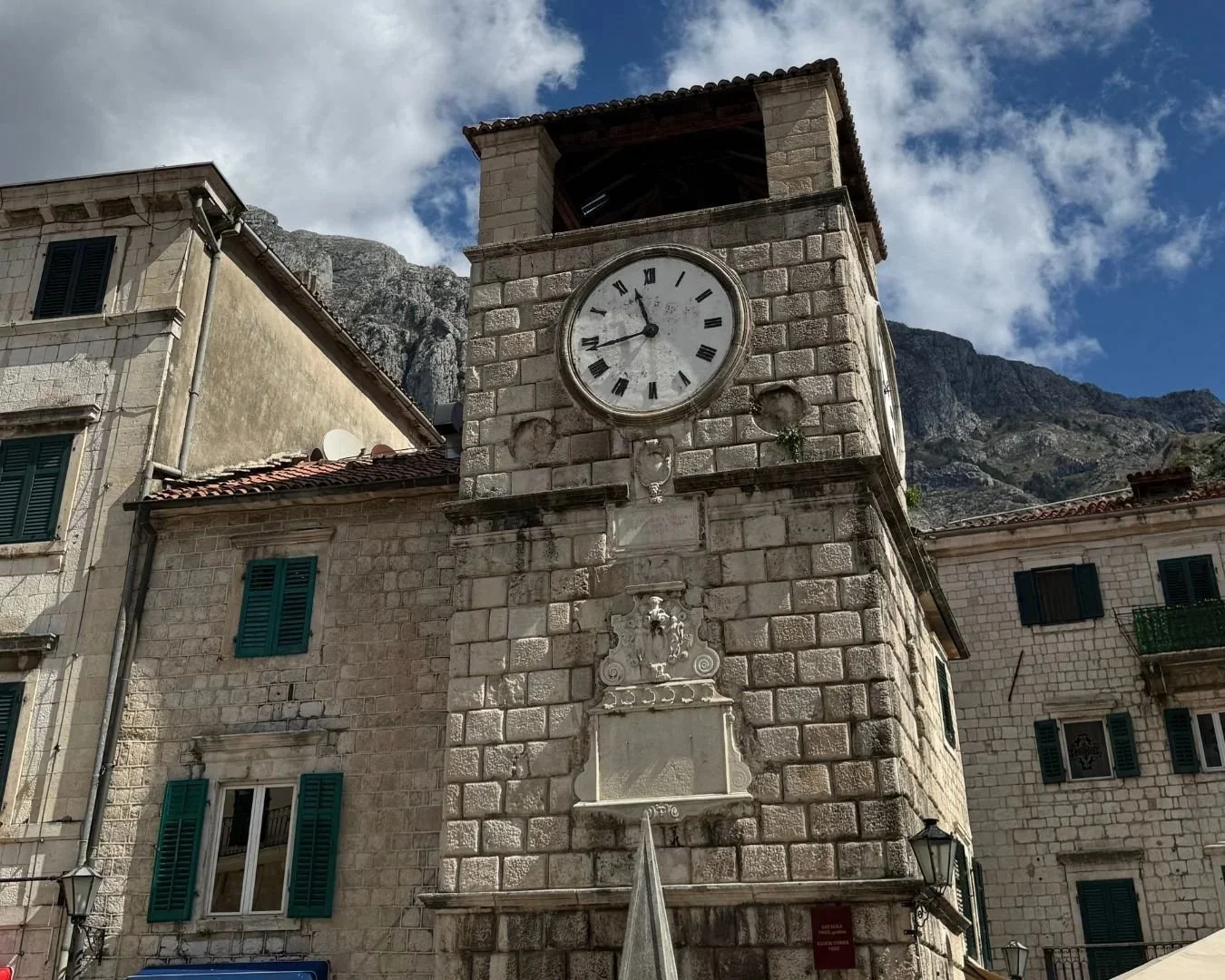 Clock tower at Trg od Oružja in Kotor.