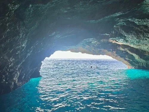 View of the interior of the Blue Cave in Montenegro
