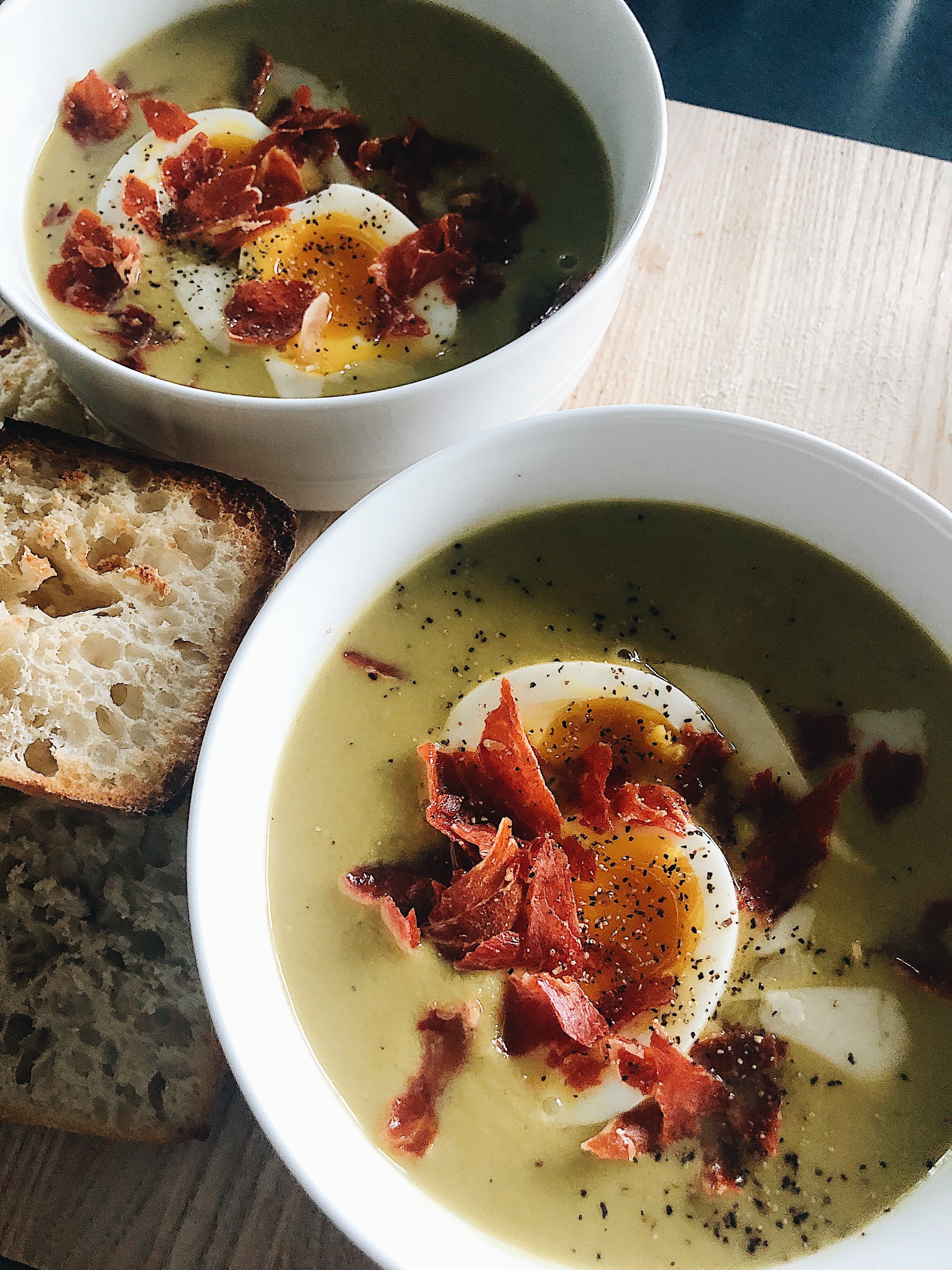 Asparagus Soup with Crispy Prosciutto &amp; Parmesan