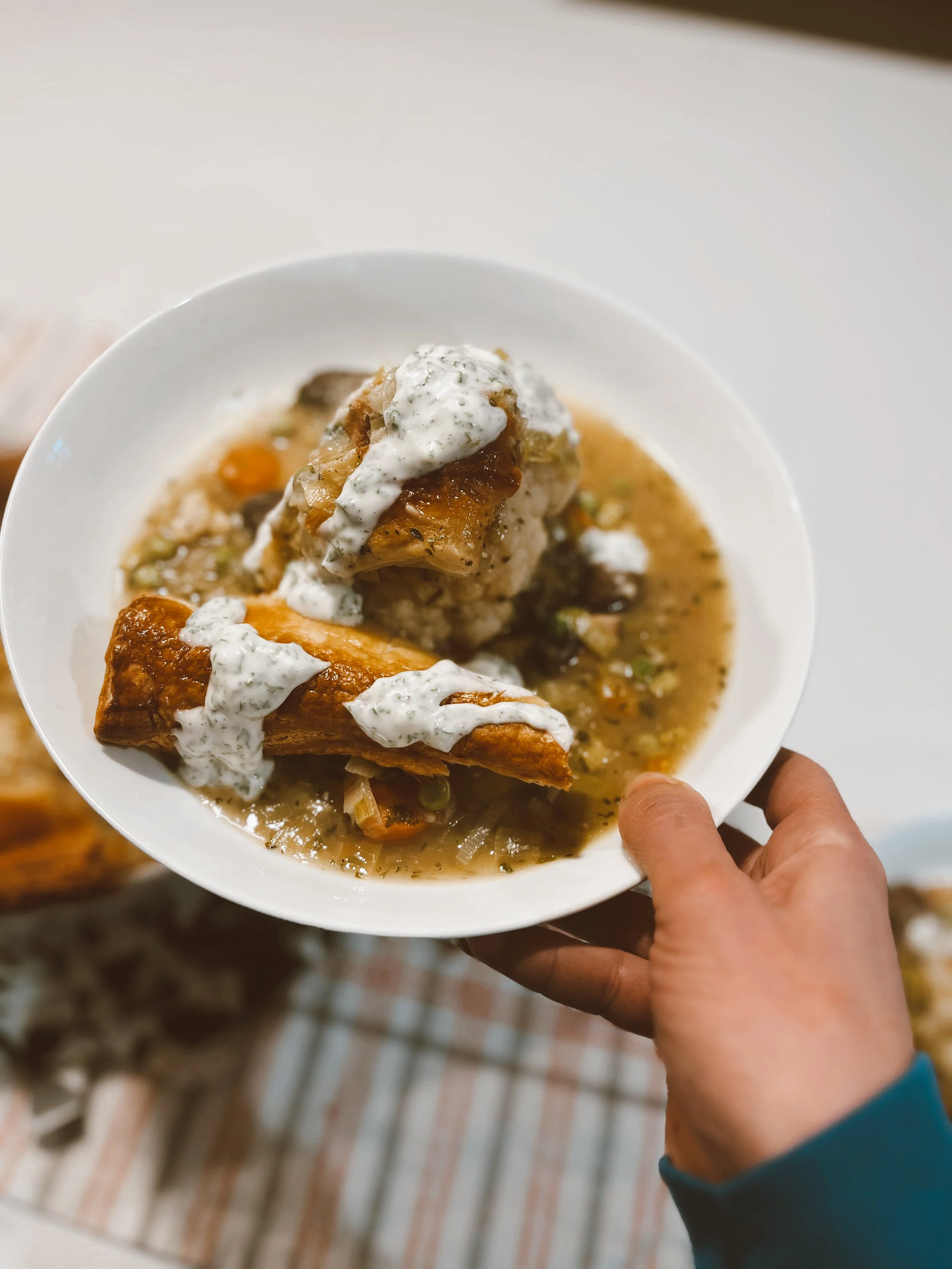 Cauliflower Pot Pie with a Puff Pastry Topper + a Lemon Tarragon Aioli