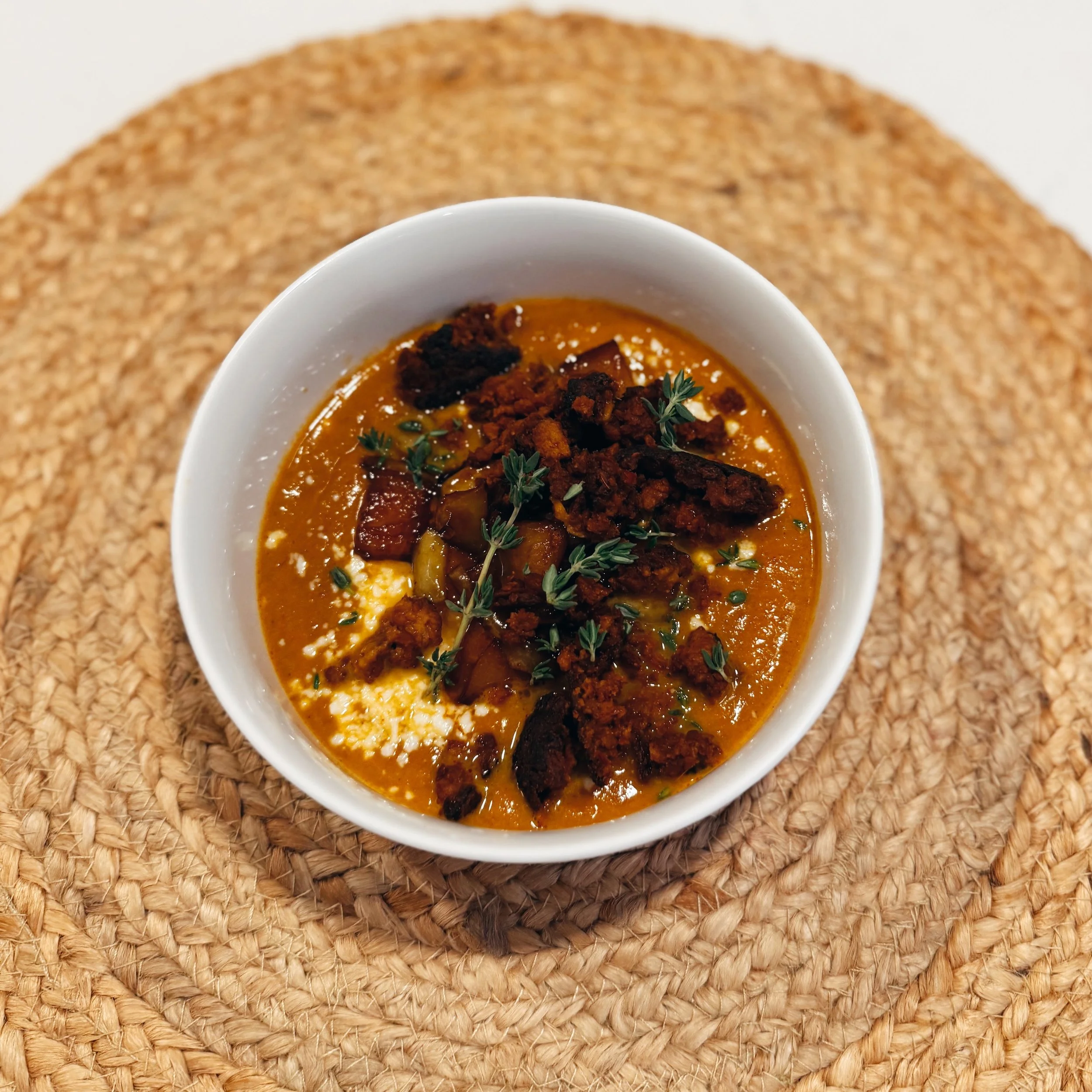 Spicy Pumpkin + Soyrizo Soup 