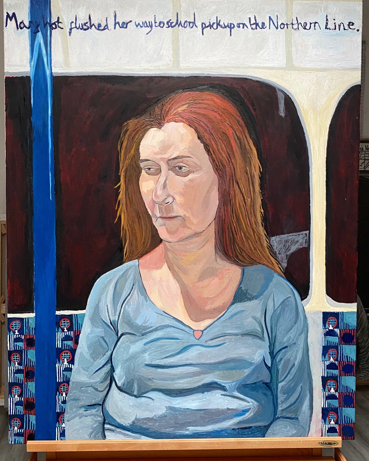 Amongst all the wars and pain in the world (and other more mundane struggles), I am painting Mary having a hot flush on the Northern Line. It's been slow work, and there is so much more to do here, but I feel each painting session takes me somewhere 
