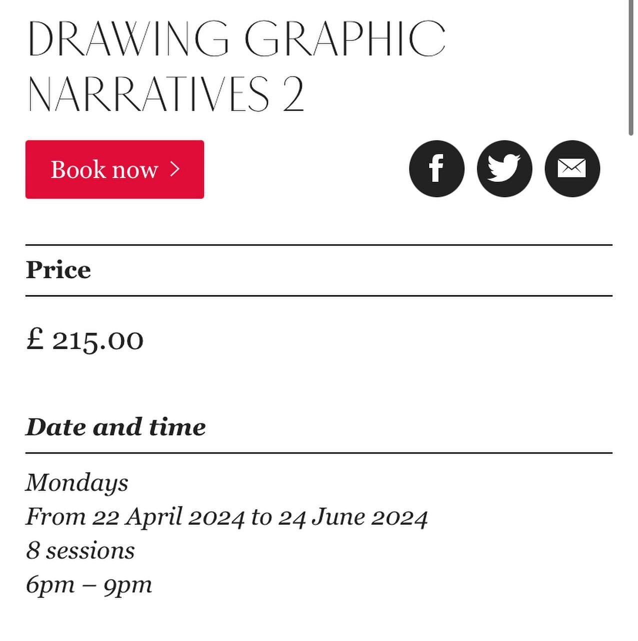 I am looking forward to next terms classes @royaldrawingschool including my &ldquo;Graphic Narratives 2&rdquo; class! Sign up Sign up! @royaldrawingschool #graphicnarratives #graphicnarrativesthesequel