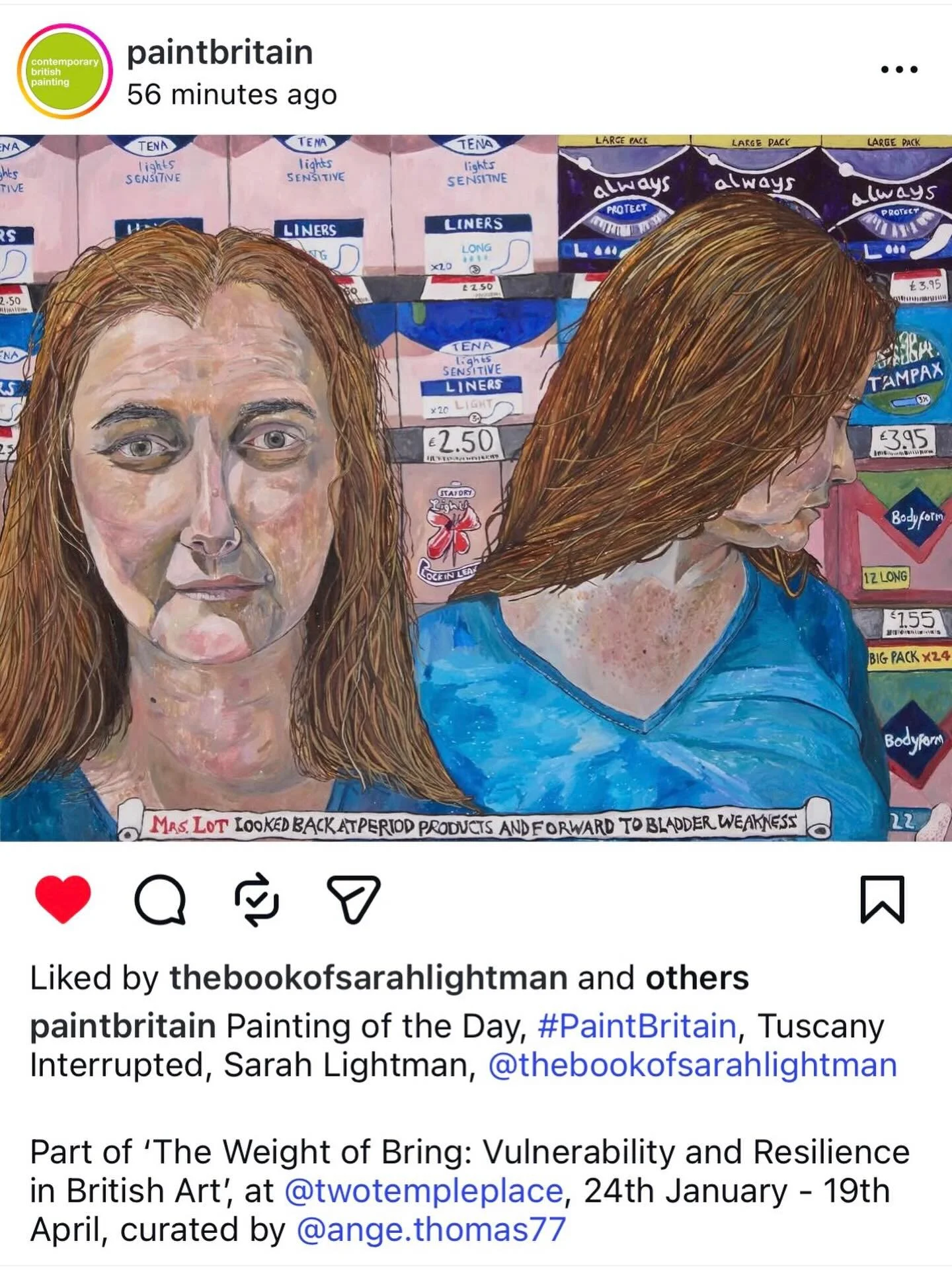 &ldquo;Lot&rsquo;s Wife Looks Back&rdquo; is #paintingoftheday at @paintbritain . See the original at &ldquo;The Weight of Being&rdquo; @twotempleplace curated by @ange.thomas.77 . Opens this Friday!