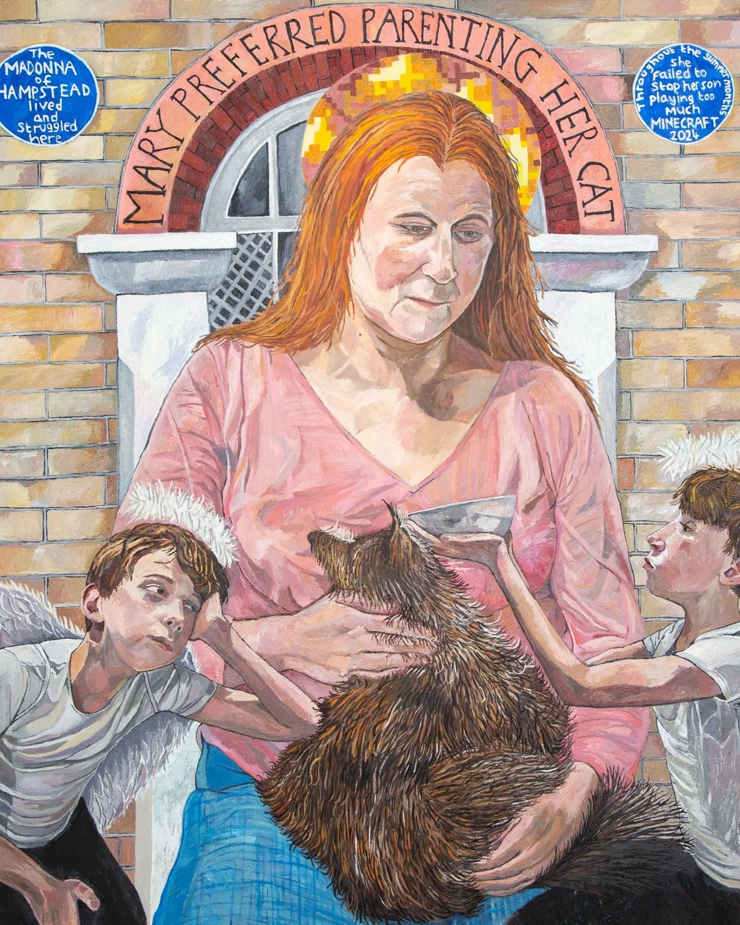 "The Madonna of Hampstead" (2025-2026)
Oil on Canvas
130 x 150cm
The struggle to parent over the summer months is real. Even for Madonnas. #madonna #oilpaintingoncanvas #feministartist #artandmotherhood #cats_of_instagram