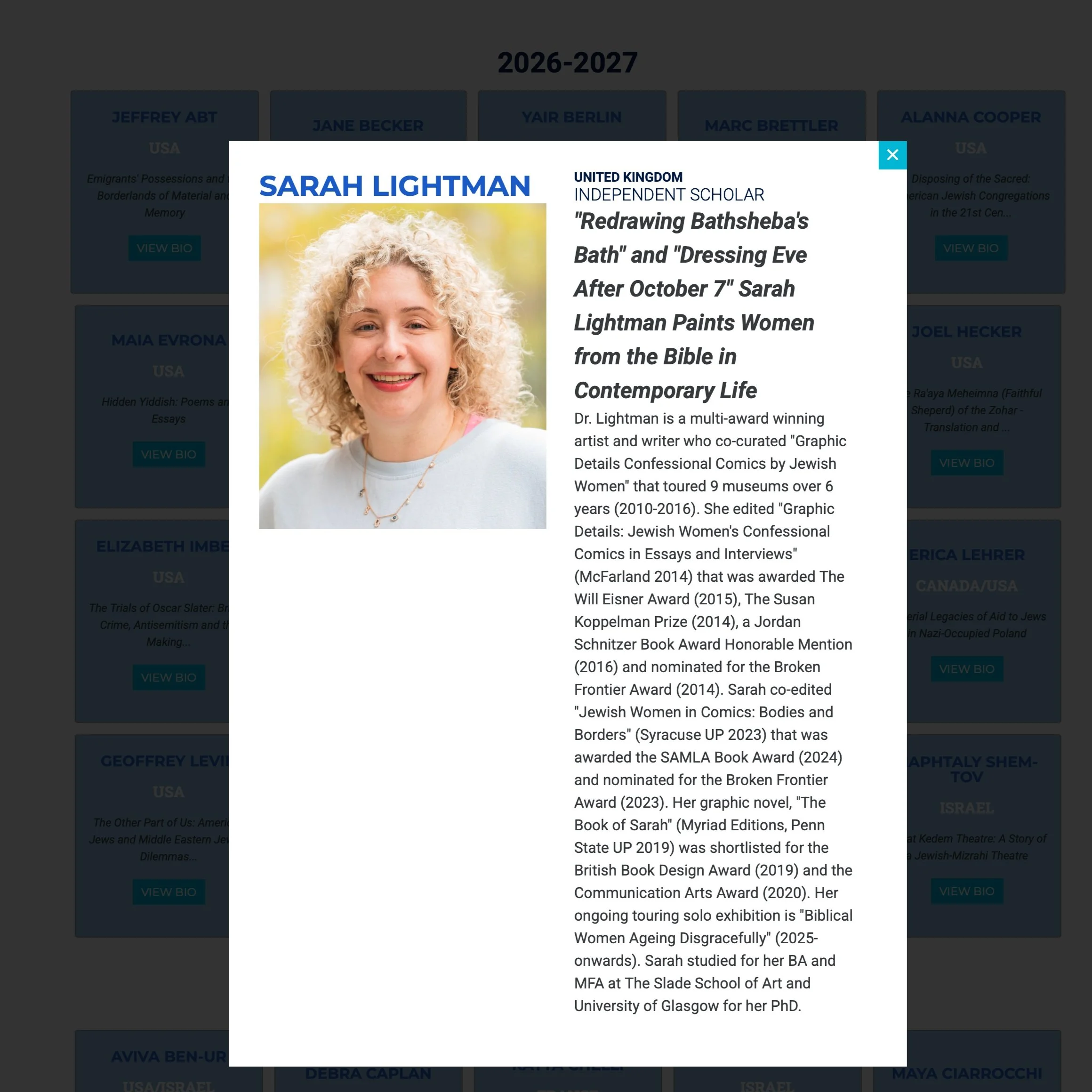 I&rsquo;m very honoured to have received a 2026/2027 Fellowship Grant from The Memorial Foundation for Jewish Culture. I will be using this grant to continue my series of paintings of biblical women, focussing on ageing, domestic struggles and also m