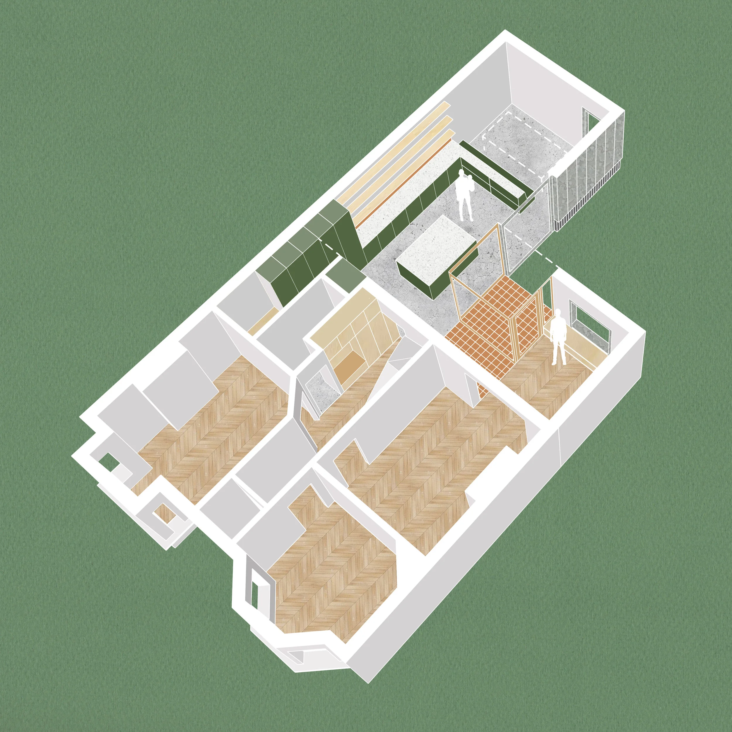 Interior illustration of kitchen and dining room extension in walthamstow london designed by scribe architects