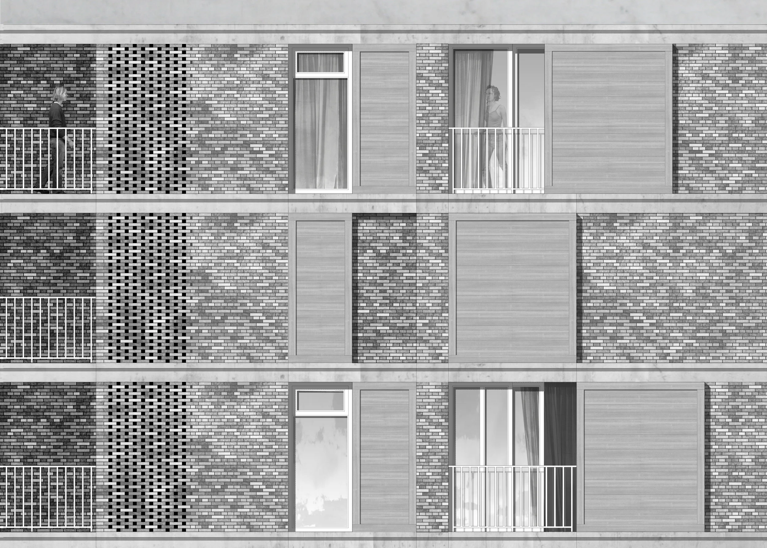 Elevational study of new market and housing in milan italy designed by scribe architects