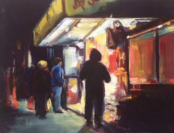 Downtown Night Casein 9 x 12