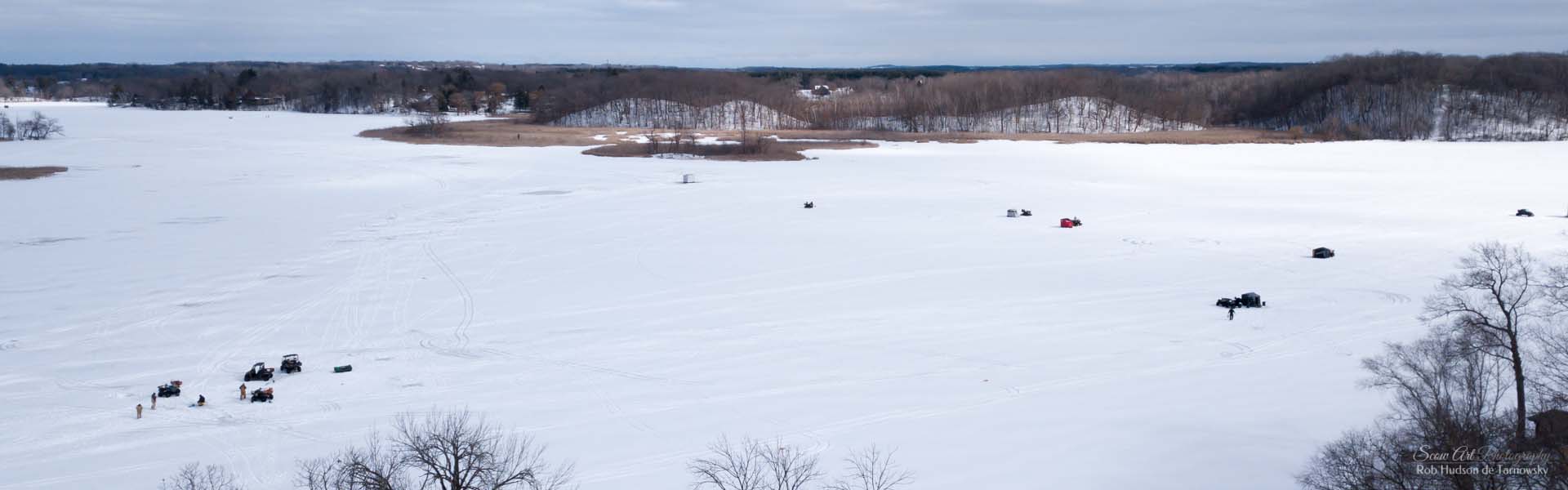 Ice fishing in the winter.