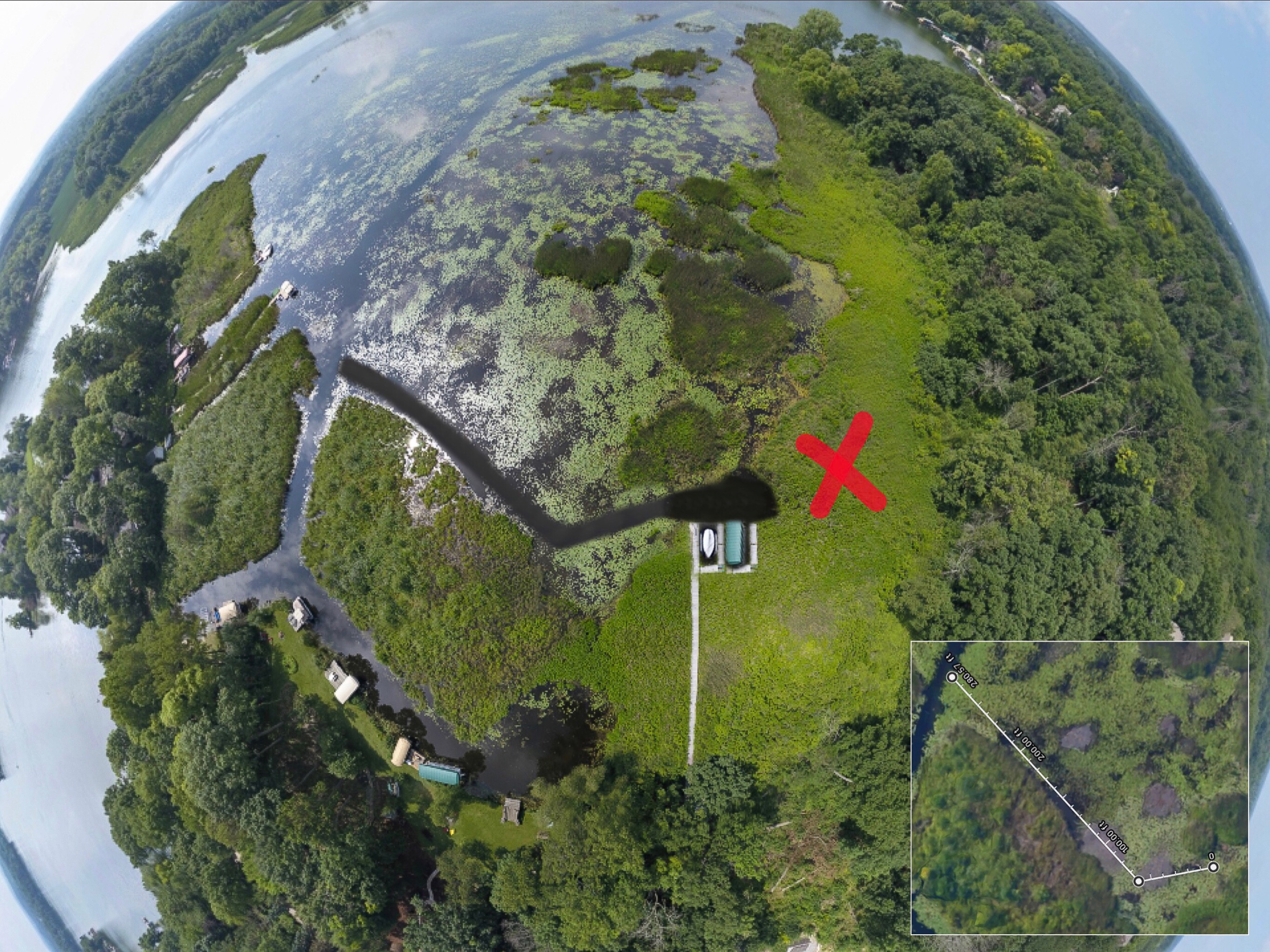 Abandoned approach - 300-400 feet of wetland impacted by new boat traffic plus visual impact to serene view.