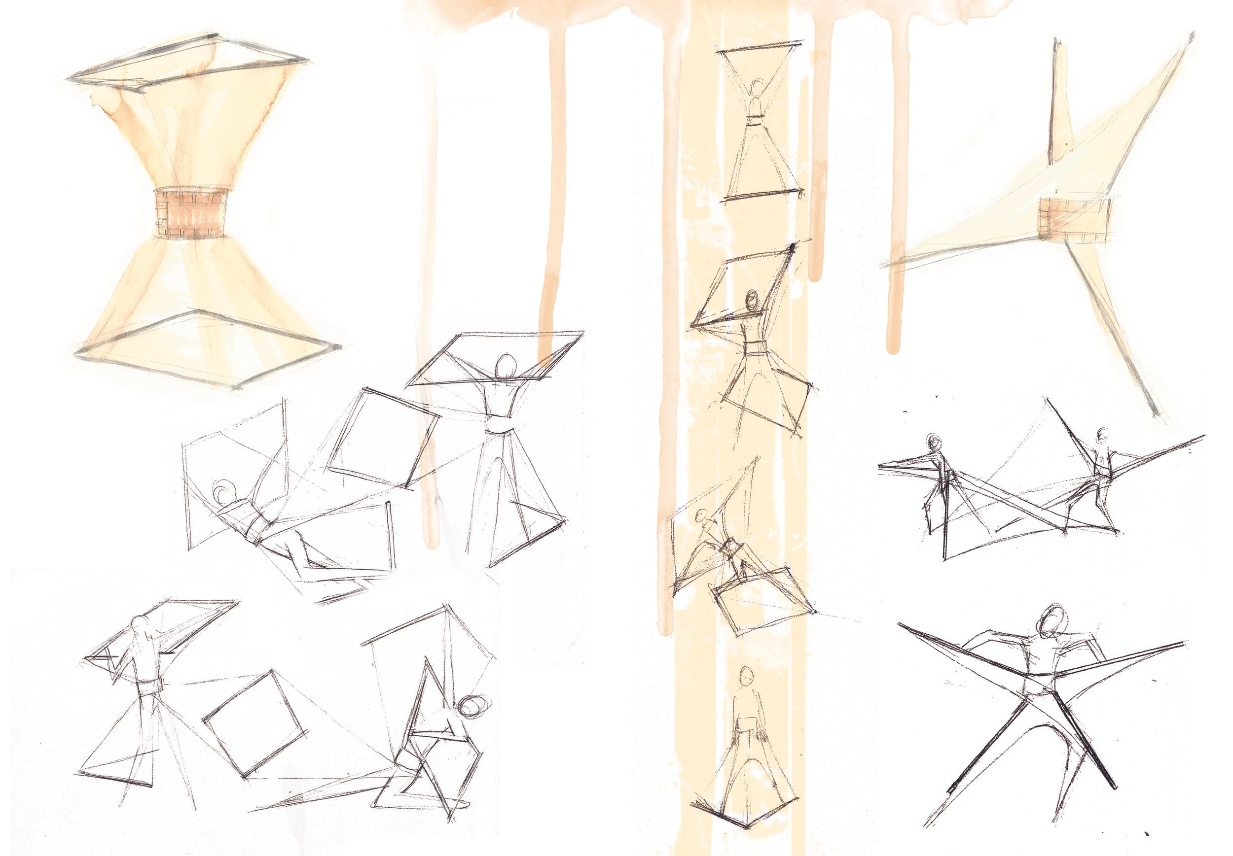 Sketches for choreography with performative costumes