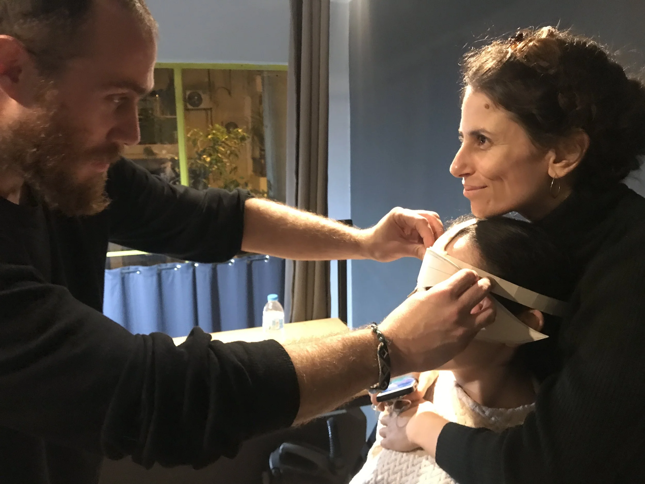  Alekos Bourelias working on Dynosus’ mask/hat for Dance Walk. 