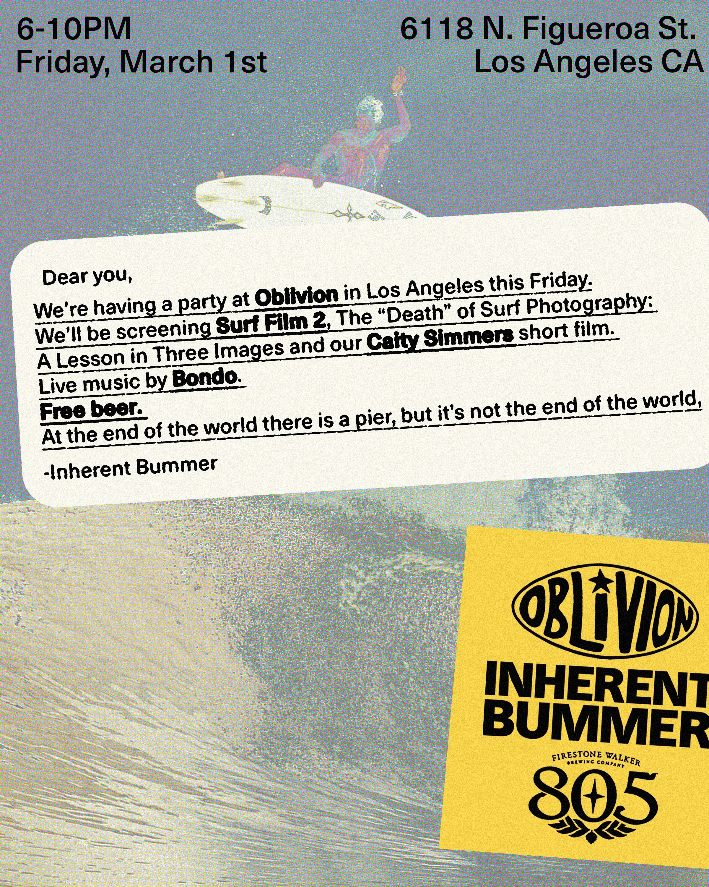 Surf Movies and Music Friday Night at Oblivion Los Angeles