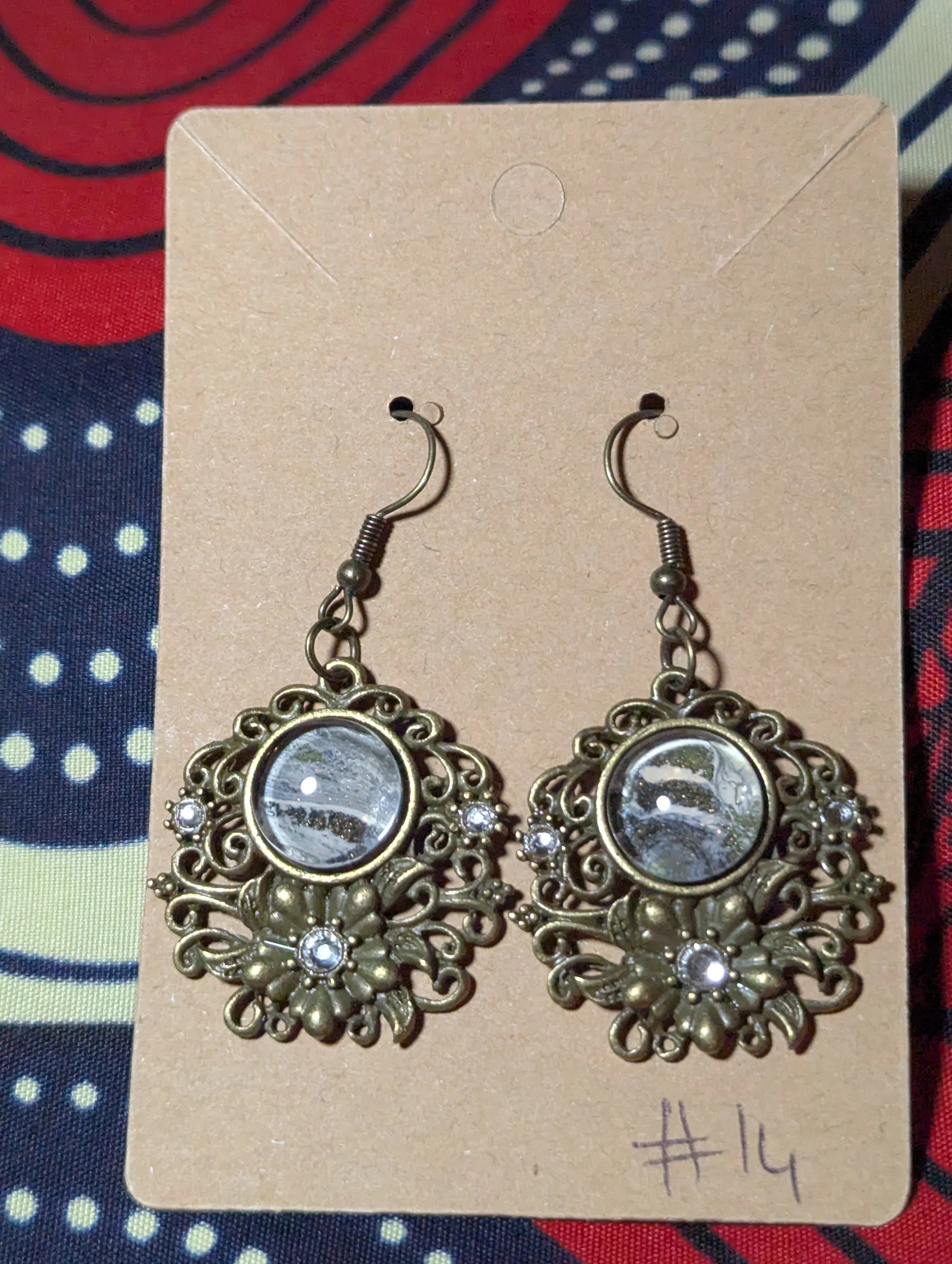 Flower and rhinestone bronze pendant#14