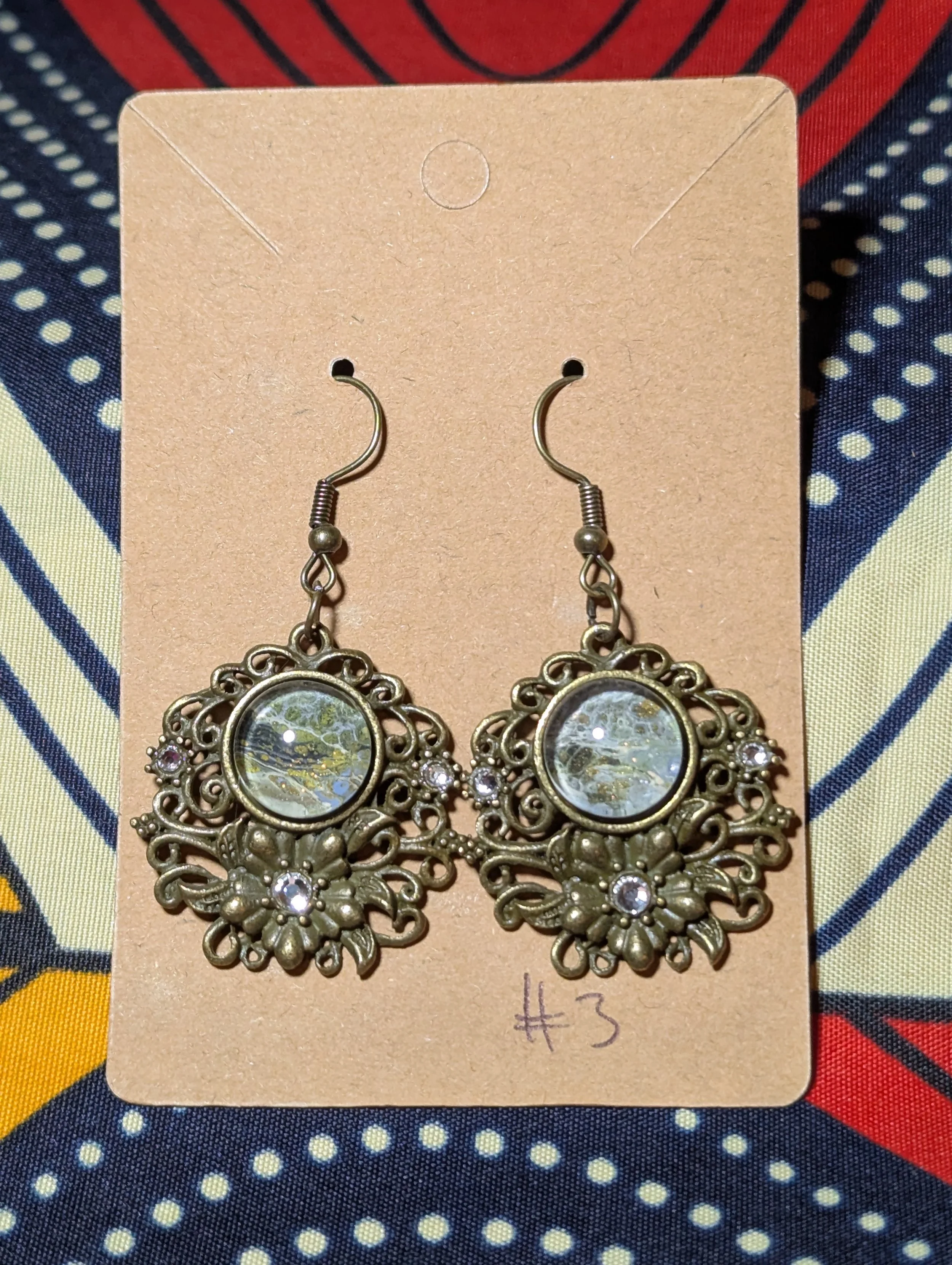 Flower and rhinestone bronze pendant#3