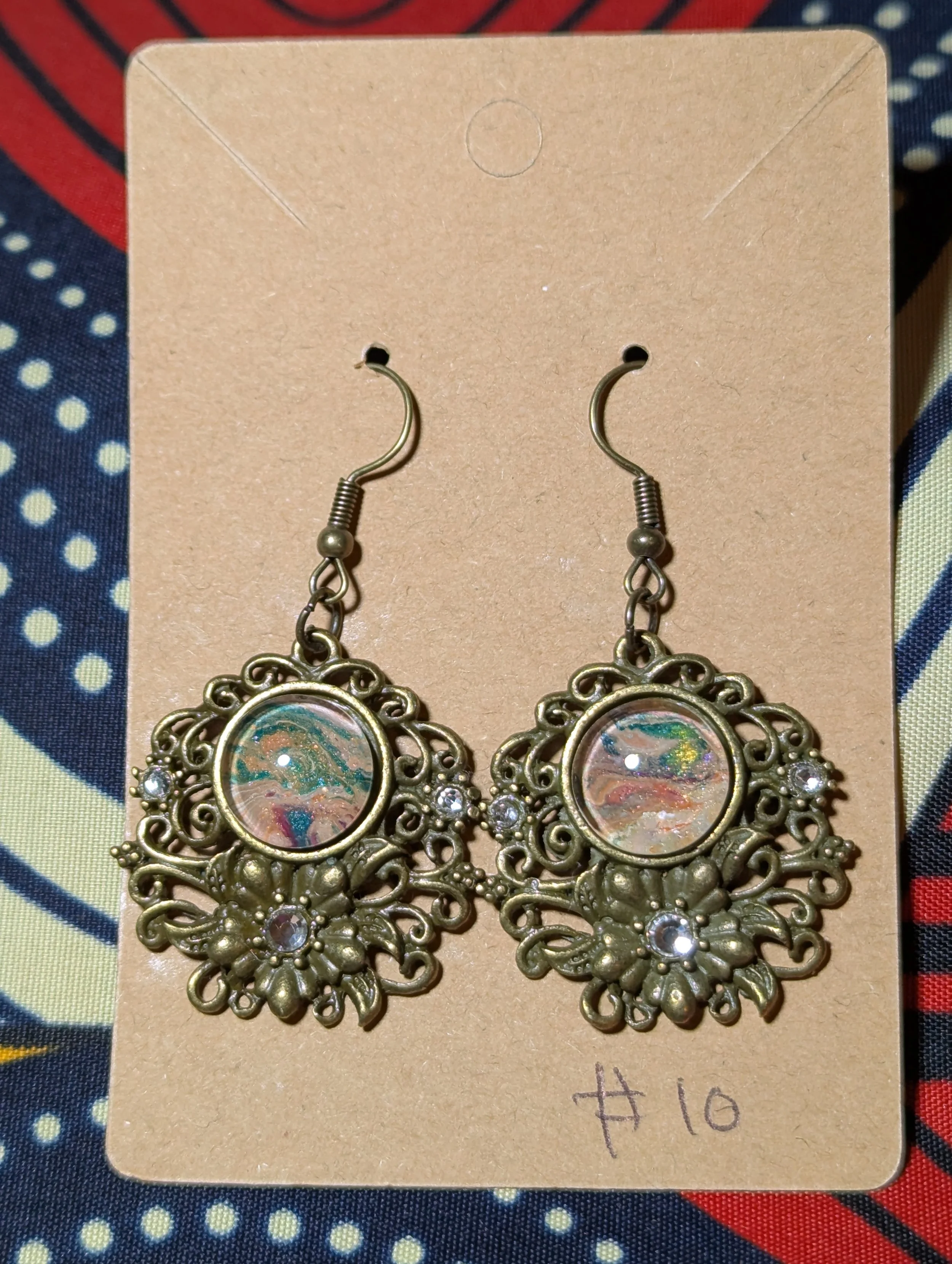 Flower and rhinestone bronze pendant #10