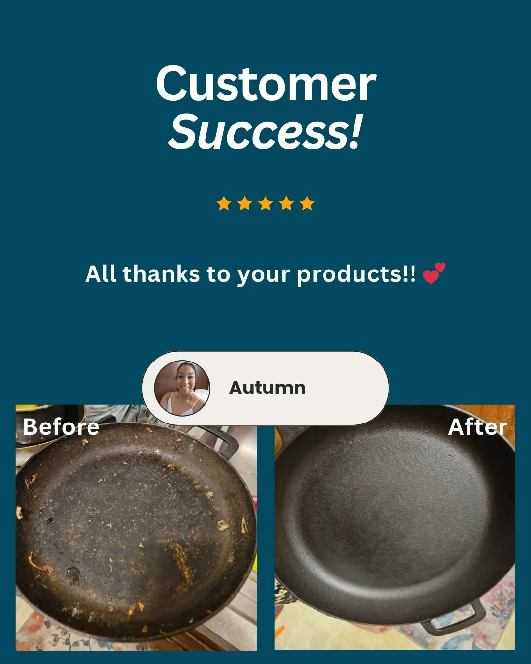 This cast iron transformation is pure customer success!

Autumn brought her skillet back to life using:
🌿 Natural Fiber Brush &ndash; removes large particles easily
🧽 Conditioning Scrub &ndash; gently lifts stuck-on food without stripping seasoning
