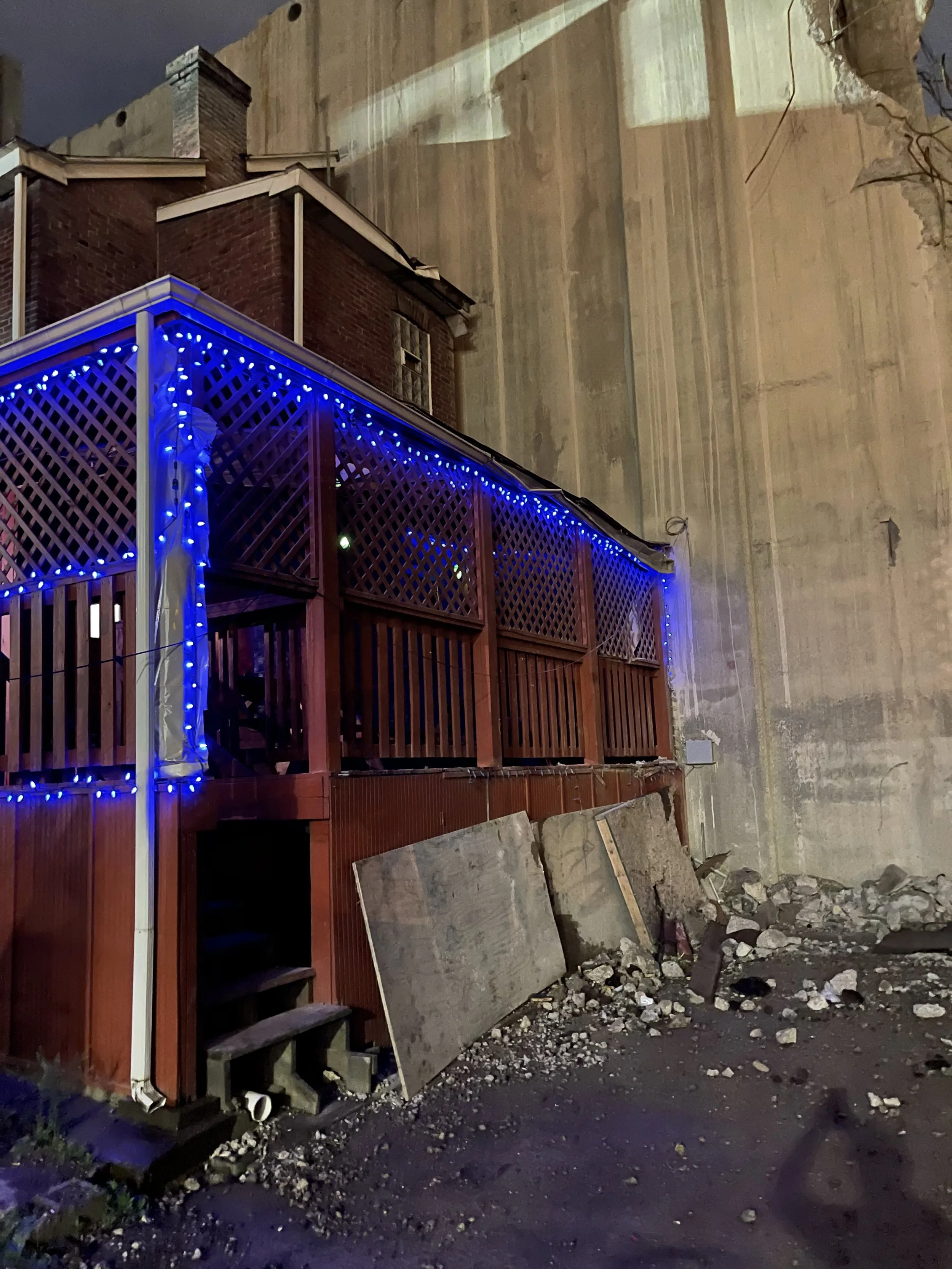Demolition at Lucky's door