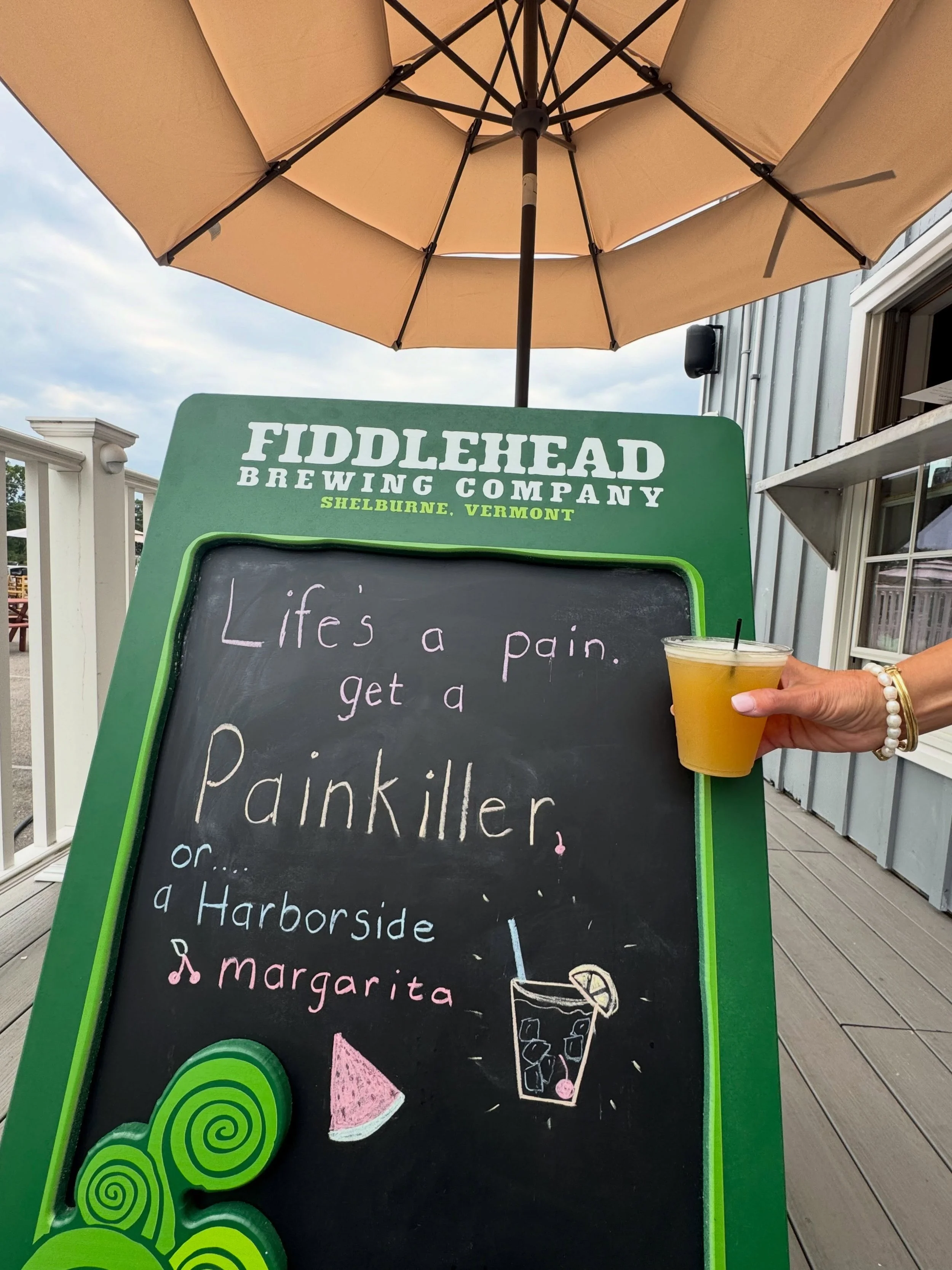 Hi Friends! The patio will be open today, weather permitting. Come check out our two new drink specials: Painkiller &amp; Harborside Margarita 🍹