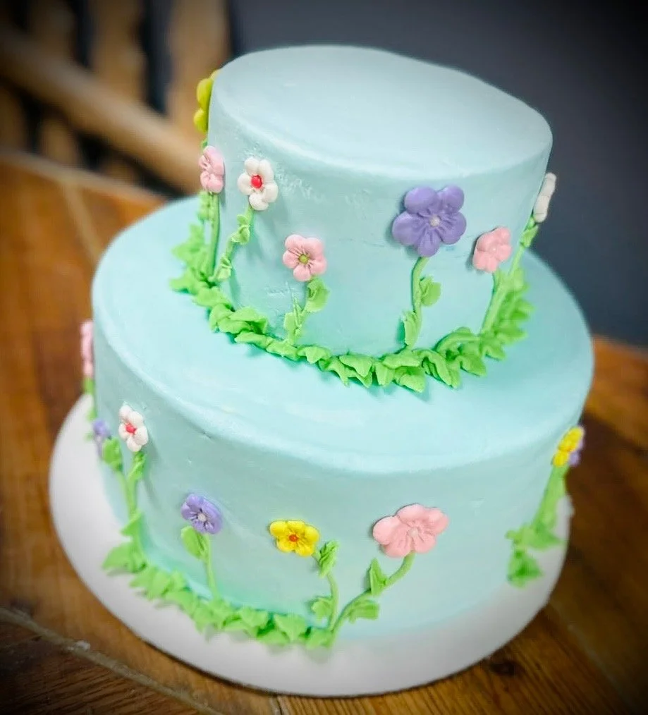 Blue With Flowers Cake