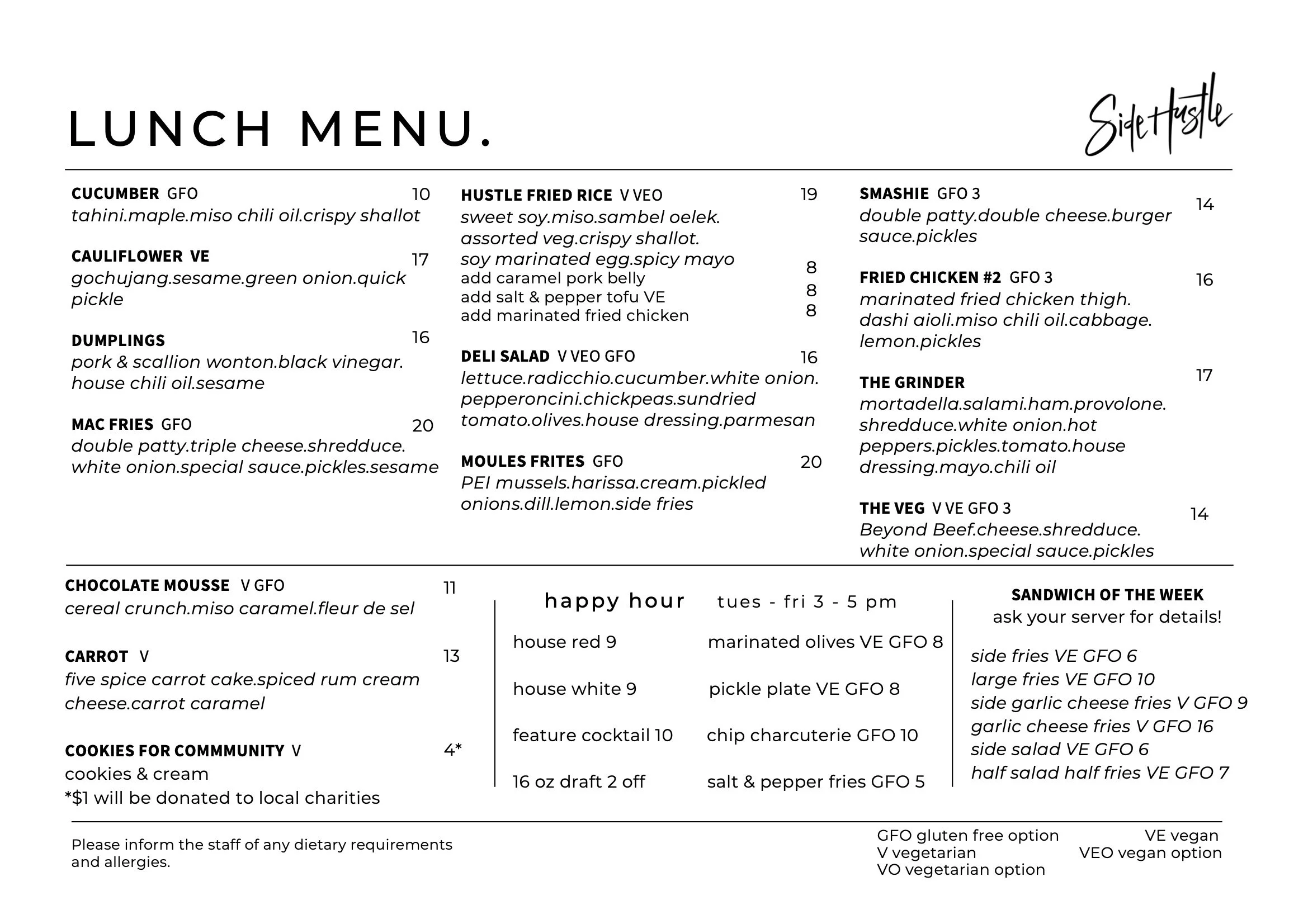 side hustle lunch menu