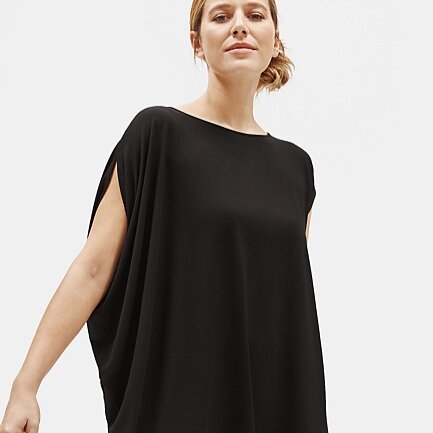 Tensel Jersey Asymmetrical Tunic - Black Photo from  Eileen Fisher