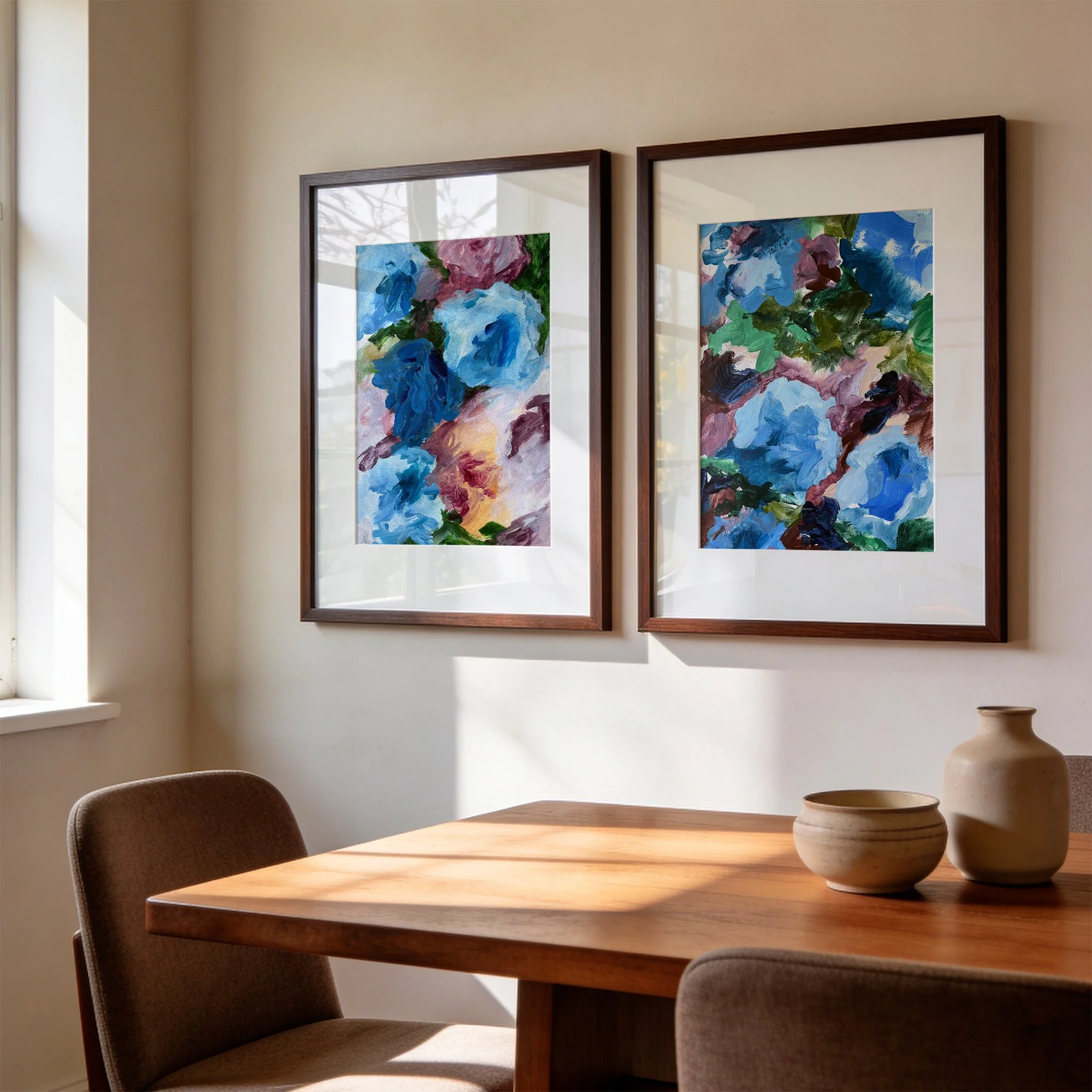 Pair of blue abstract floral paintings framed on paper_Stephanie Kirkland Art_web.jpg (Copy)