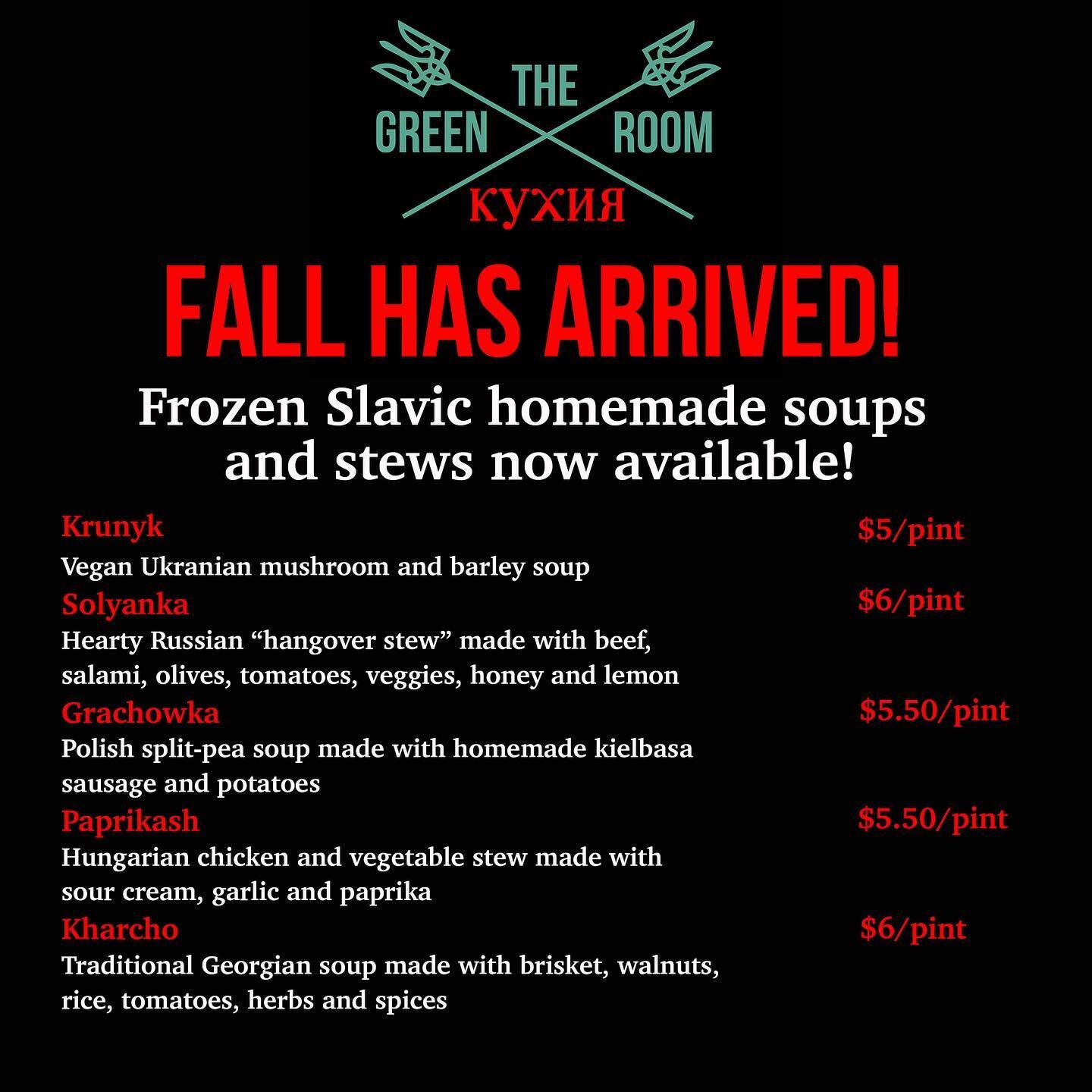 Fall soups are here! Come by to pick up soups and stews to heat up at home! 🍛💥

Open all weekend from 4-10 p.m.!