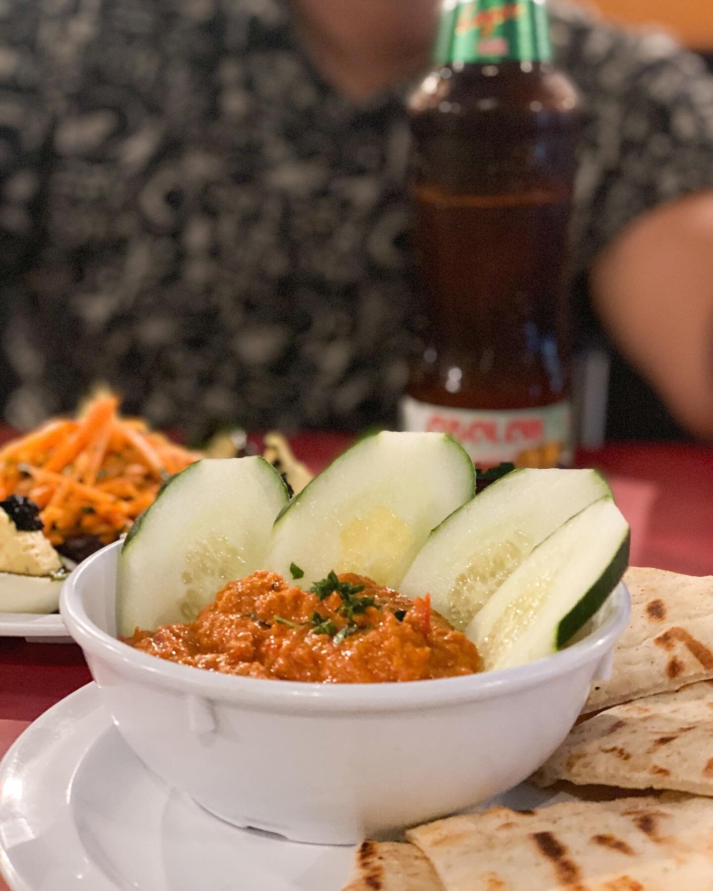 Today's a good day for some homemade Eggplant Ikra - smokey roasted eggplant/pepper spread served with cucumbers and grilled pita for $6!

Open Wednesday-Sunday from 4-10 p.m. for dine-in and takeout!