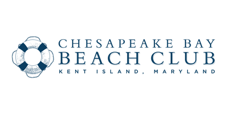 Logo of Chesapeake Bay Beach Club featuring a lifebuoy and text indicating location in Kent Island, Maryland.
