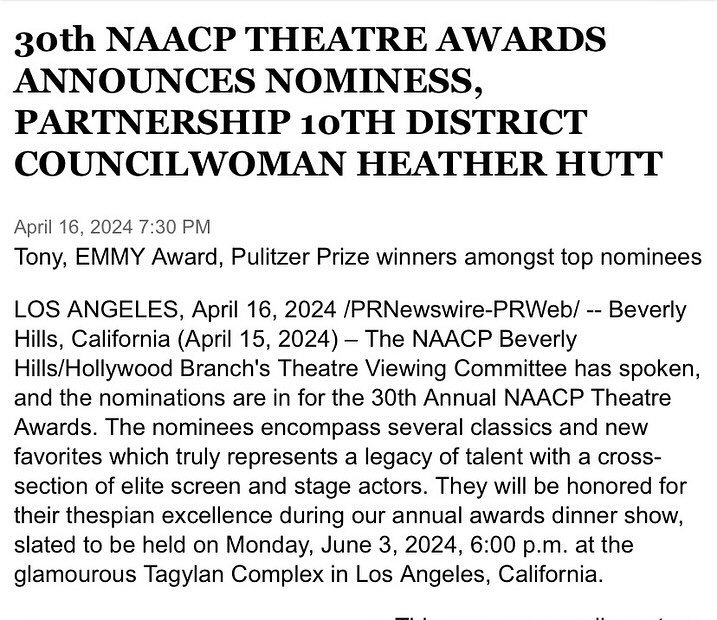 Thrilled and honored to receive my 4th @naacp theater award nomination for @ainttooproudmusical. Congrats to @domorisseau @paultazewell @brill_robert Steve Kennedy @kennyjseymour the entire cast, my dance partner @egoconcepts, our producers Ira Pittl