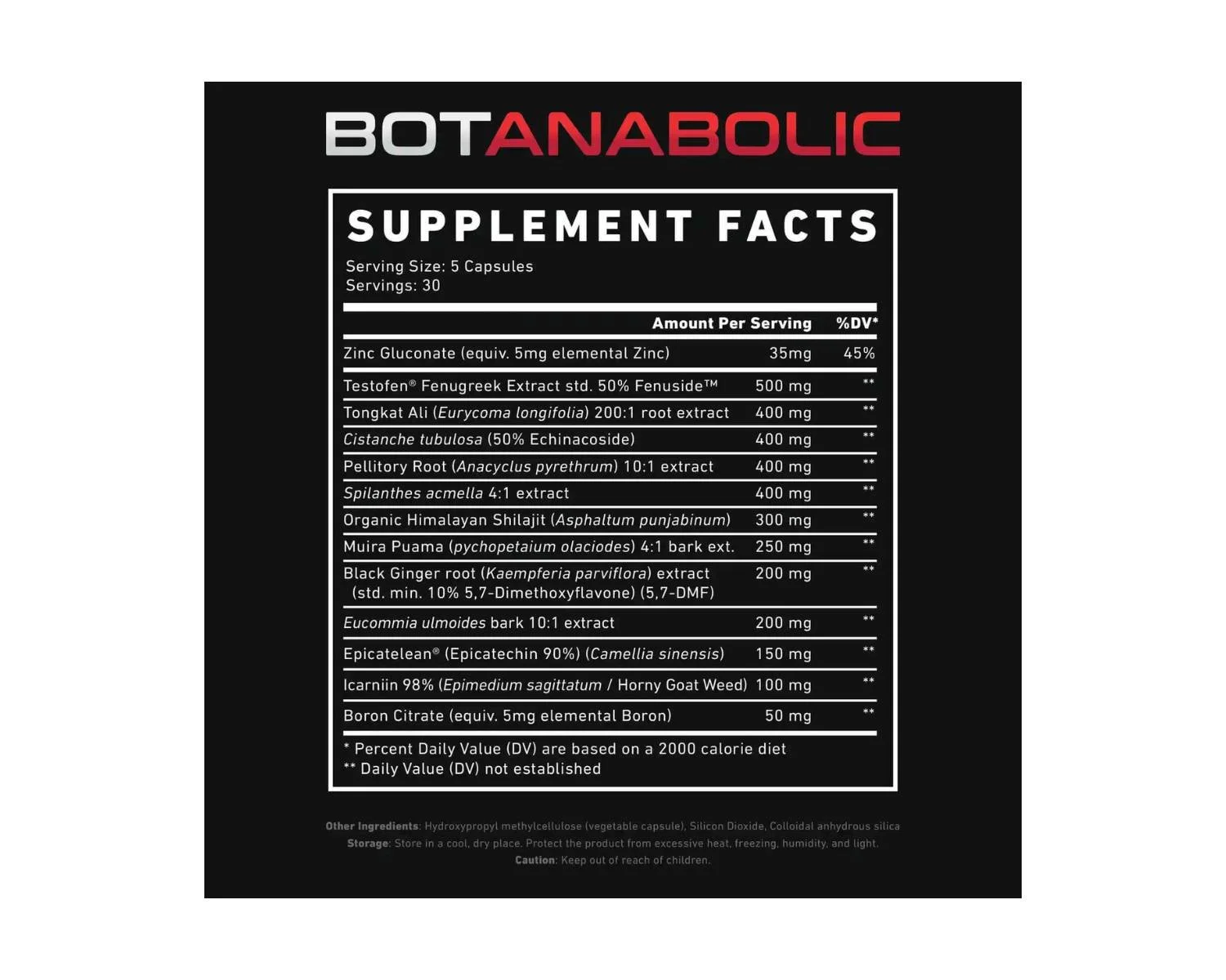 LVLUP Botanabolic testosterone supplement australia supplement facts label