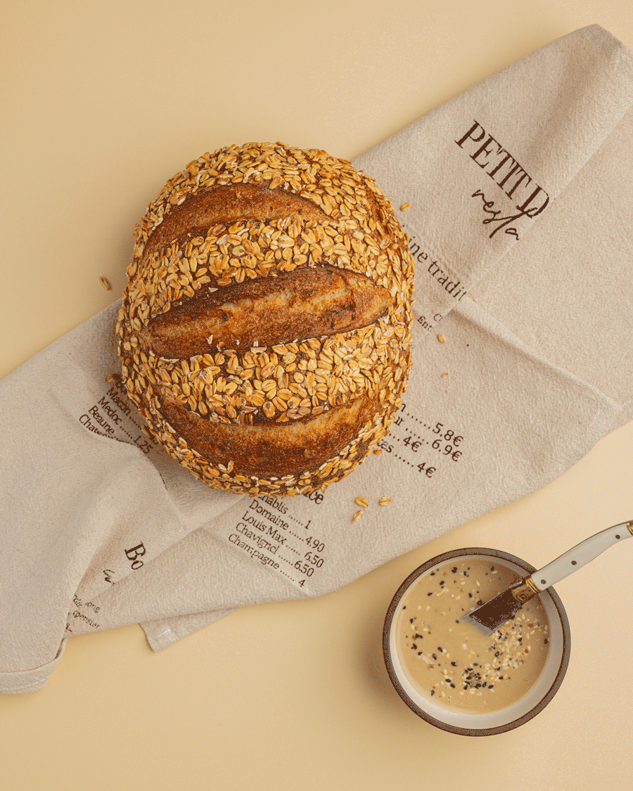 Oat porridge sourdough with tahini spread
