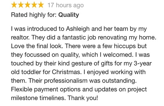 These are some reviews that our wonderful clients took the time out of their day to write for us. It really means the world to be recognized for our passion and hard work. 🙏 If you&rsquo;re reading this and are in the market for some home improvemen