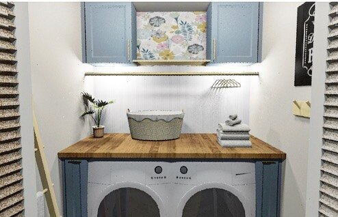 Had so much fun designing this cute is this little walk-in closet turned laundry room. 🧺 We are moving this clients laundry room from downstairs to upstairs and this new location on the main floor is going to work perfectly. We decided to close in t