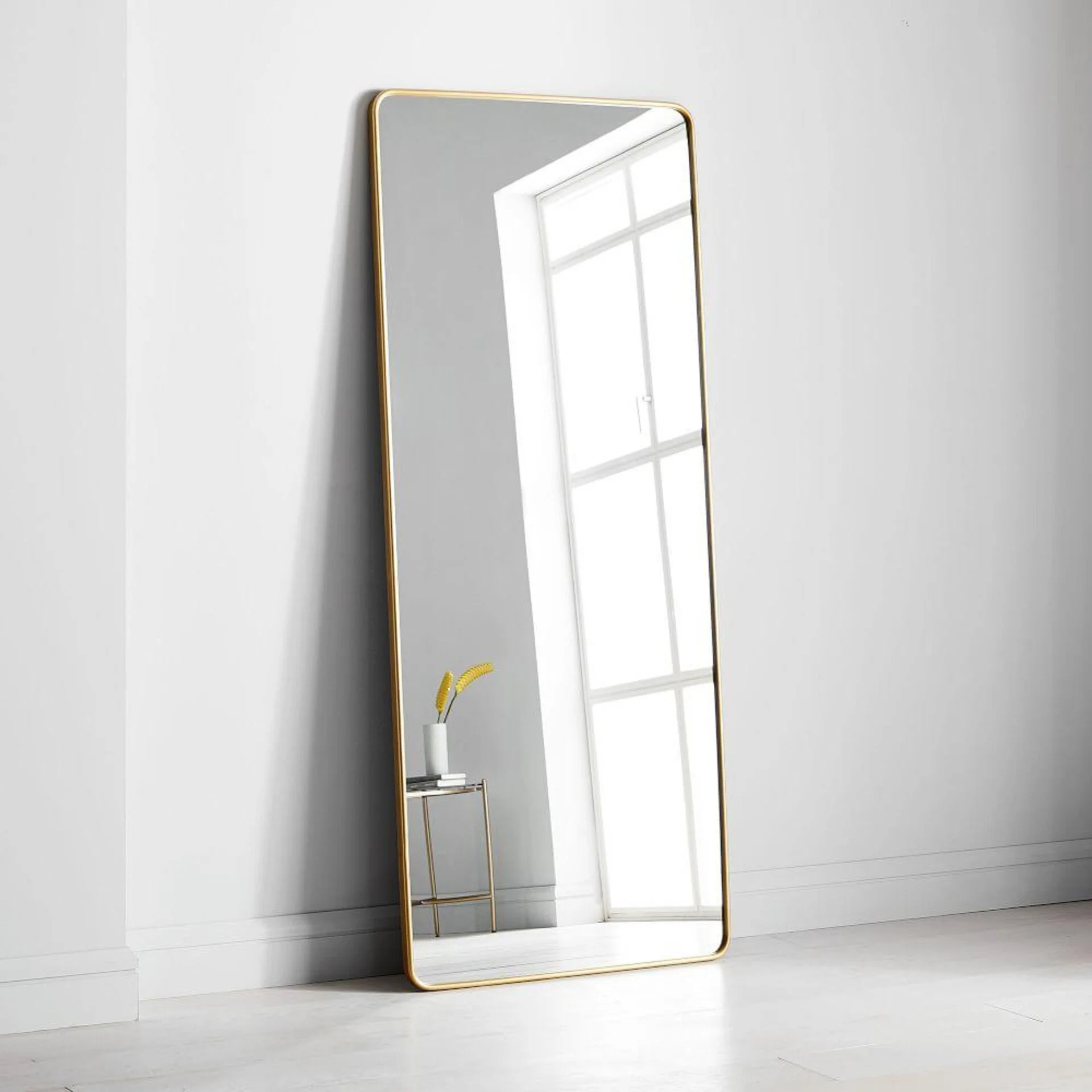 Modern Streamline Floor Mirror Antique Brass