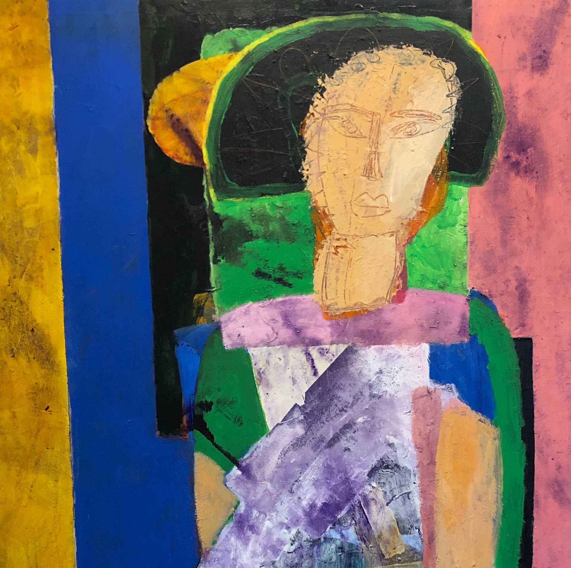 Brüer Tidman (b. 1939), detail of ‘Beth in a Hat’, Oil on Canvas, 188 x 158 cm.
