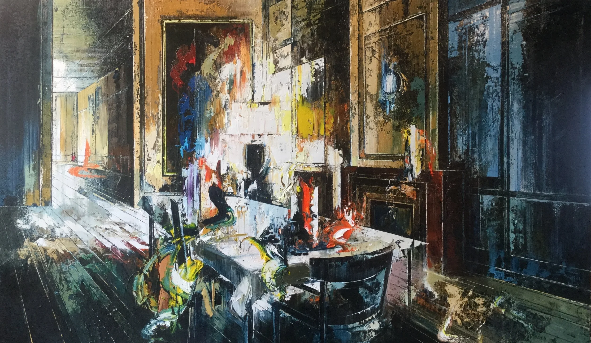 John Monks, Labyrinth, 2019, Oil on Canvas, 150 x 253 cm.