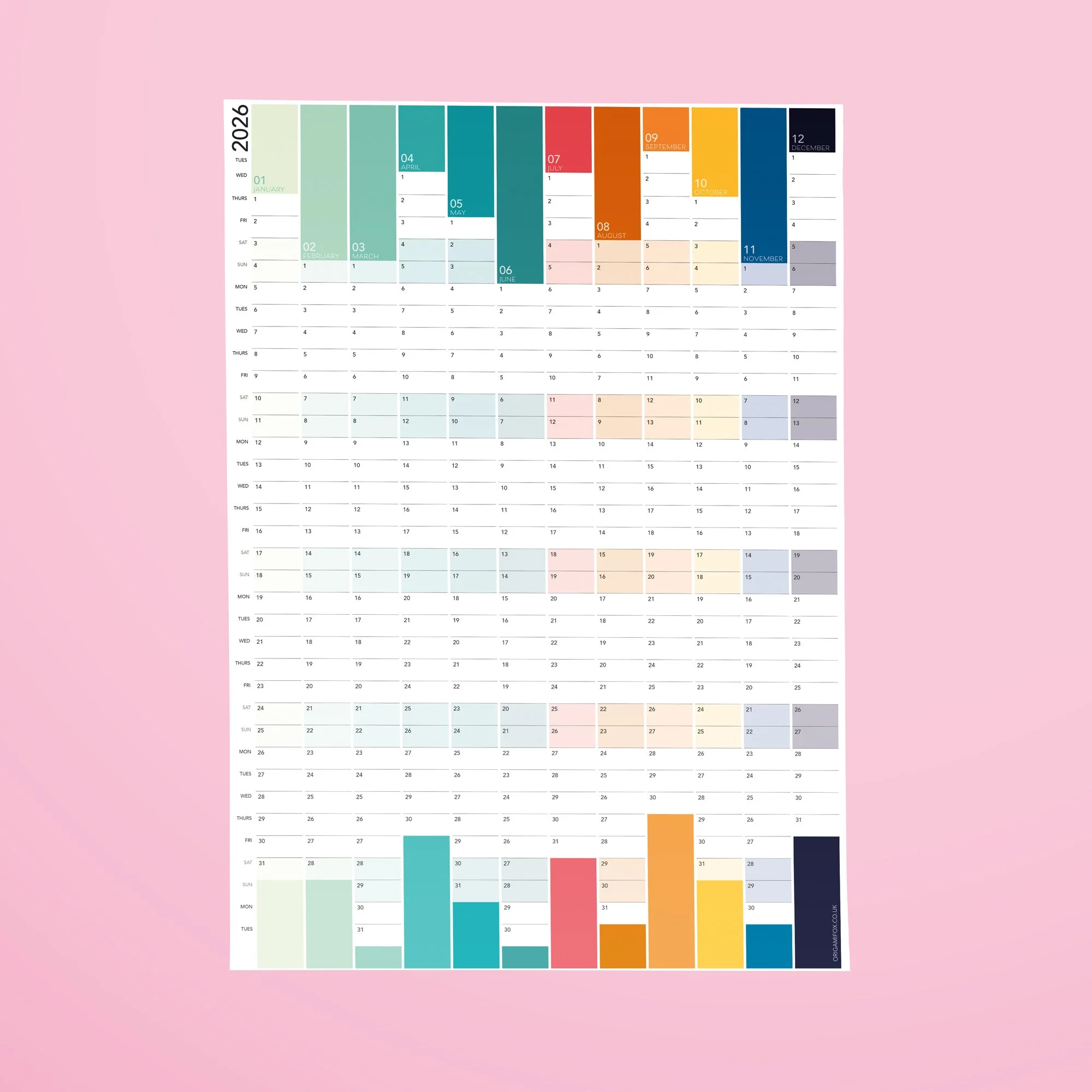 2025 printable wall planner (landscape) digital download — Origami Fox