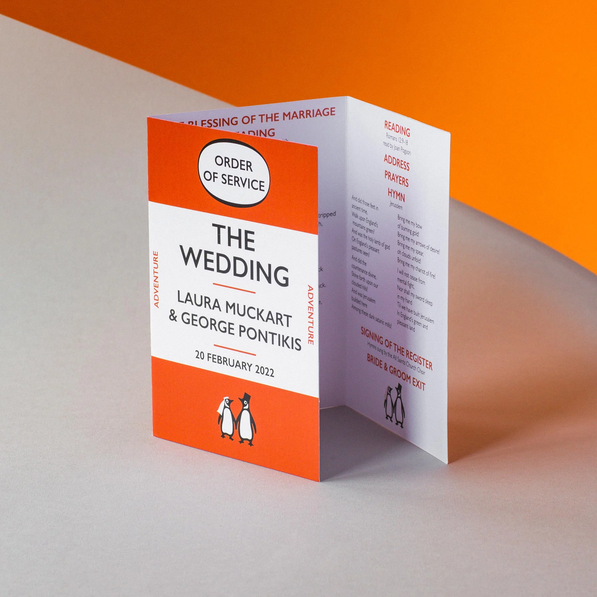 Penguin Book wedding Order of Service