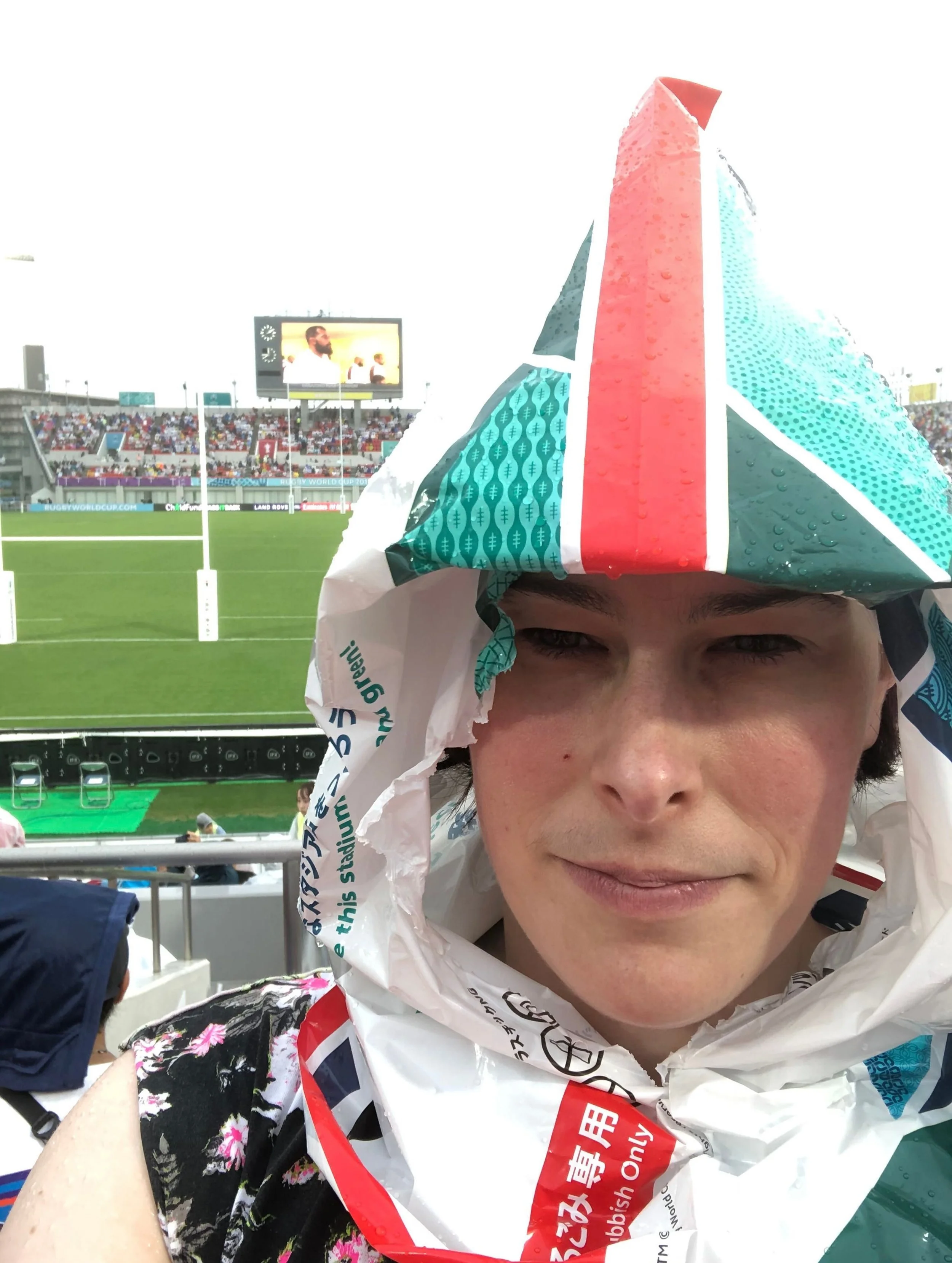 It&rsquo;s International Panic Day!

This is me at the Rugby World Cup in Japan. Glorious sunshine all morning &hellip; then it absolutely tipped it down. No shelter. I was wringing water out of my dress.

So we made hats out of our entry bags and go
